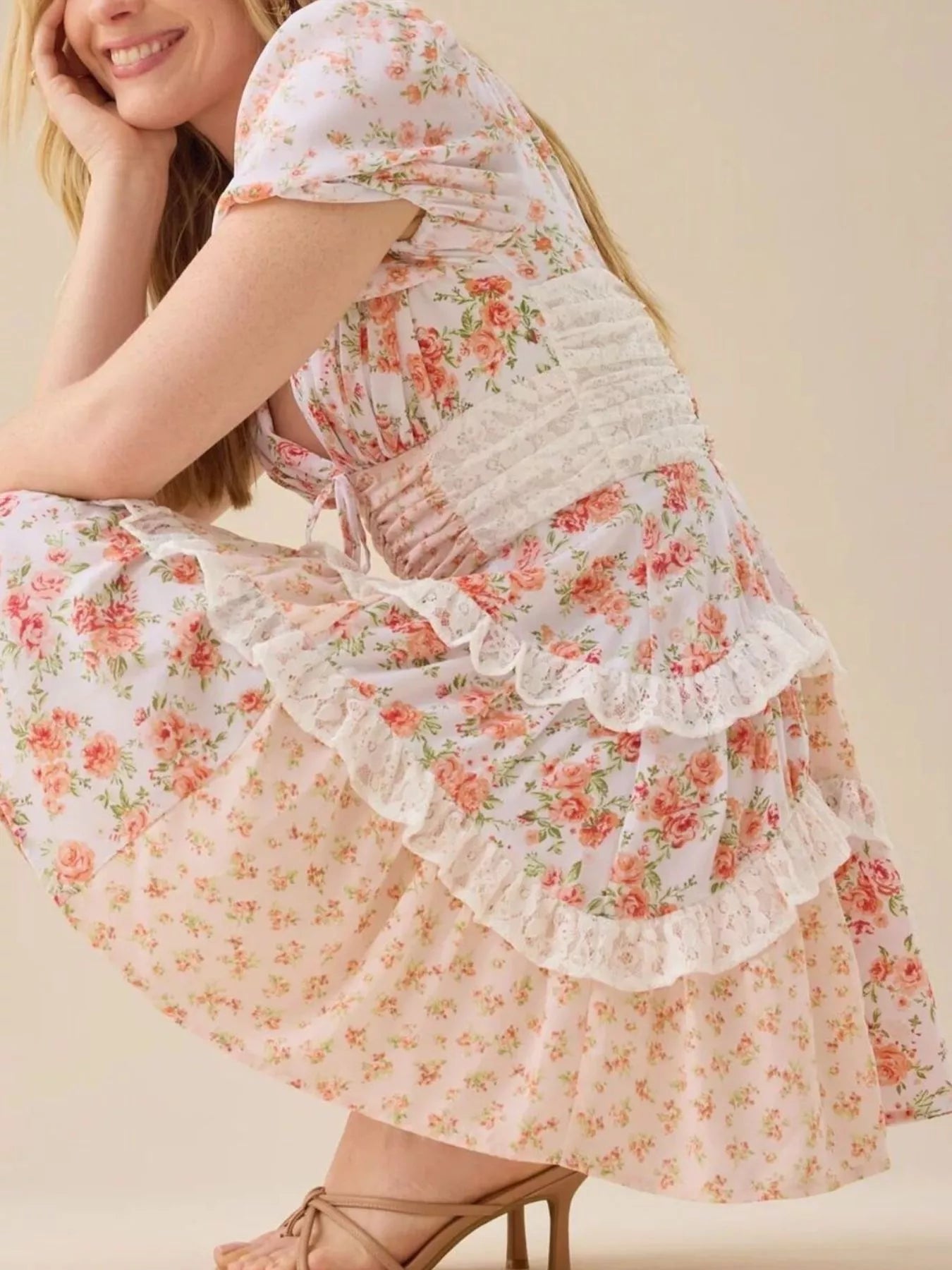 Floral Puff Sleeve Tiered Mini Dress-Dresses-Krush Kandy, Women's Online Fashion Boutique Located in Phoenix, Arizona (Scottsdale Area)