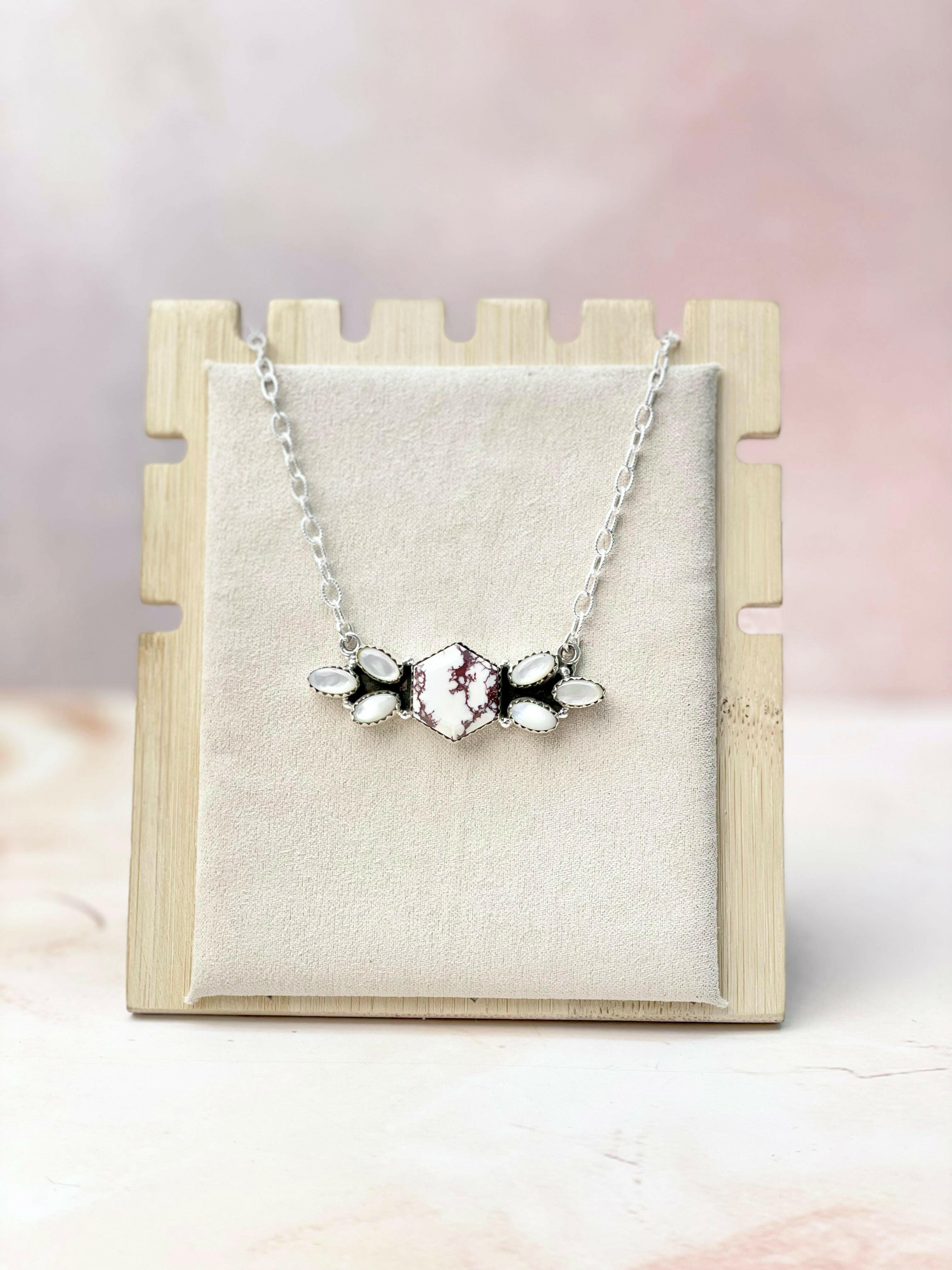 Multi Gem and MOP Hexagon Bar Necklace-Necklaces-Krush Kandy, Women's Online Fashion Boutique Located in Phoenix, Arizona (Scottsdale Area)