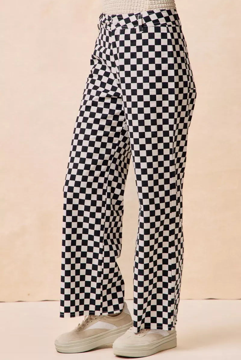 BiBi Gameday Theme Checkered Printed Pants-PANTS-Krush Kandy, Women's Online Fashion Boutique Located in Phoenix, Arizona (Scottsdale Area)