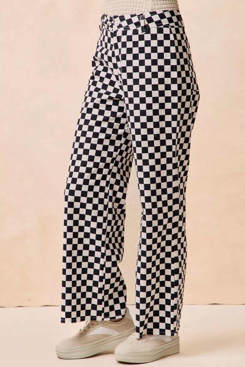 BiBi Gameday Theme Checkered Printed Pants-PANTS-Krush Kandy, Women's Online Fashion Boutique Located in Phoenix, Arizona (Scottsdale Area)