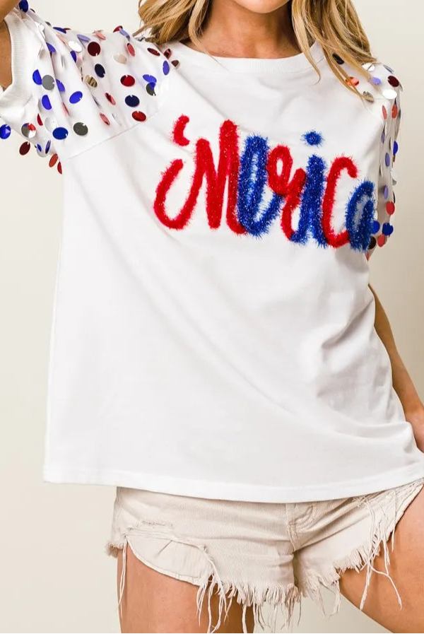 BiBi Metallic Letter Spangle Raglan Puff Sleeve Top-Tops-Krush Kandy, Women's Online Fashion Boutique Located in Phoenix, Arizona (Scottsdale Area)