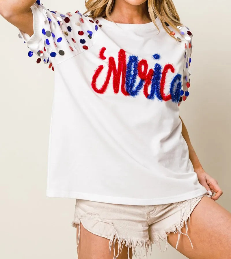 BiBi Metallic Letter Spangle Raglan Puff Sleeve Top-Tops-Krush Kandy, Women's Online Fashion Boutique Located in Phoenix, Arizona (Scottsdale Area)