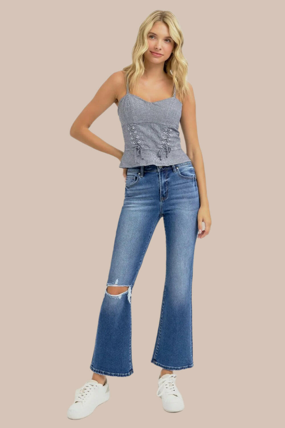 Risen Full Size Distressed High Rise Crop Flare Jeans-Krush Kandy, Women's Online Fashion Boutique Located in Phoenix, Arizona (Scottsdale Area)