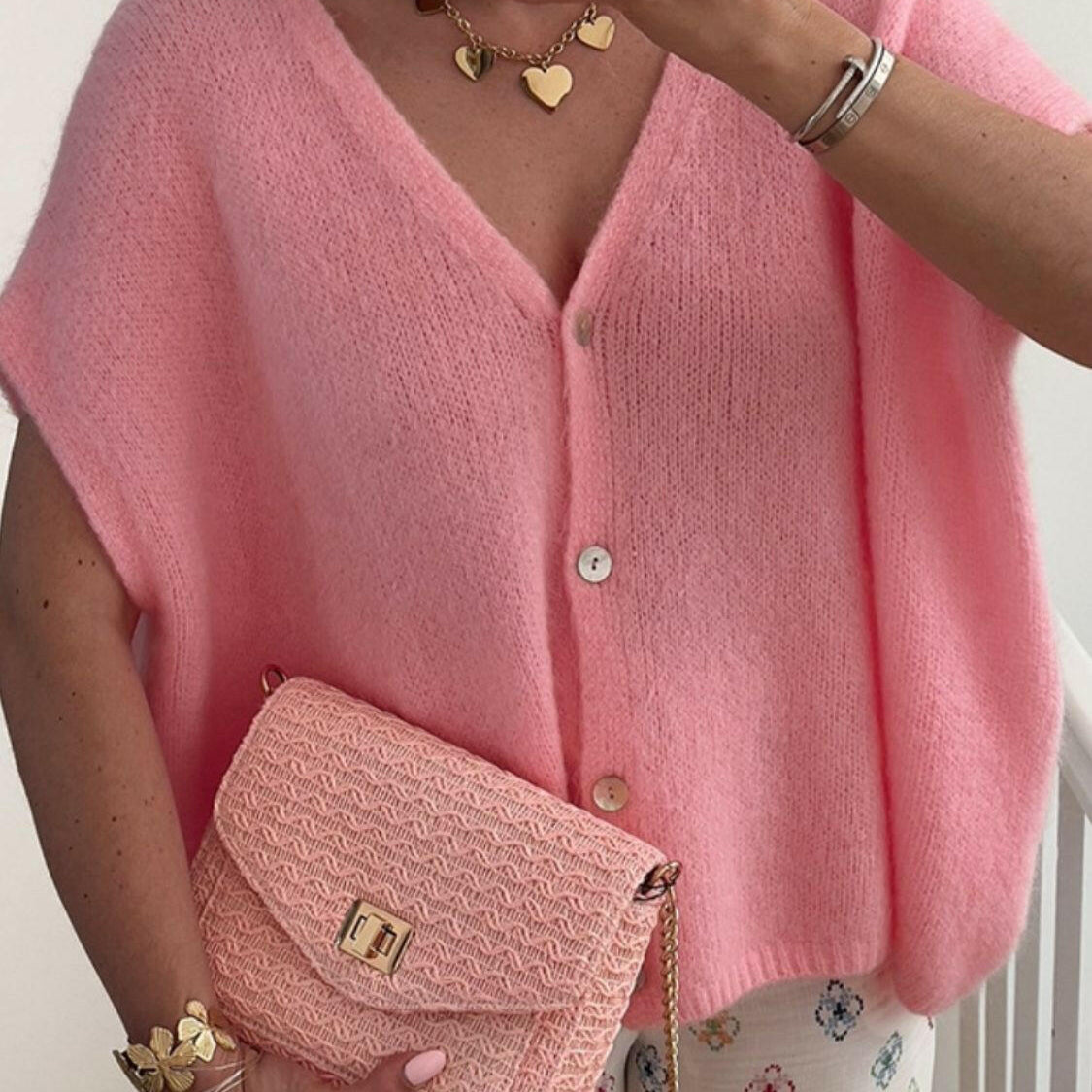 V-Neck Button Up Short Sleeve Cardigan-Tops-Krush Kandy, Women's Online Fashion Boutique Located in Phoenix, Arizona (Scottsdale Area)