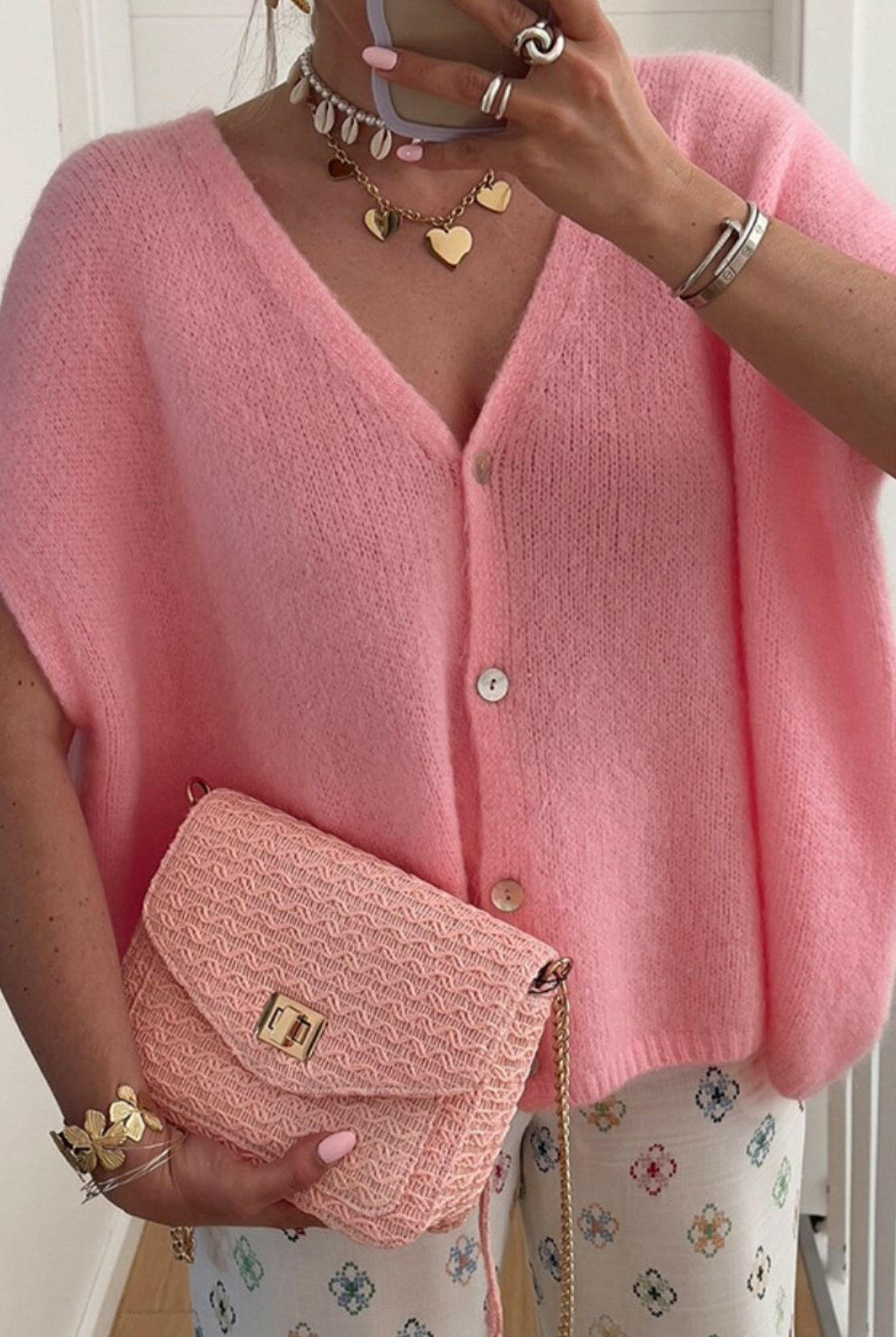 V-Neck Button Up Short Sleeve Cardigan-Tops-Krush Kandy, Women's Online Fashion Boutique Located in Phoenix, Arizona (Scottsdale Area)