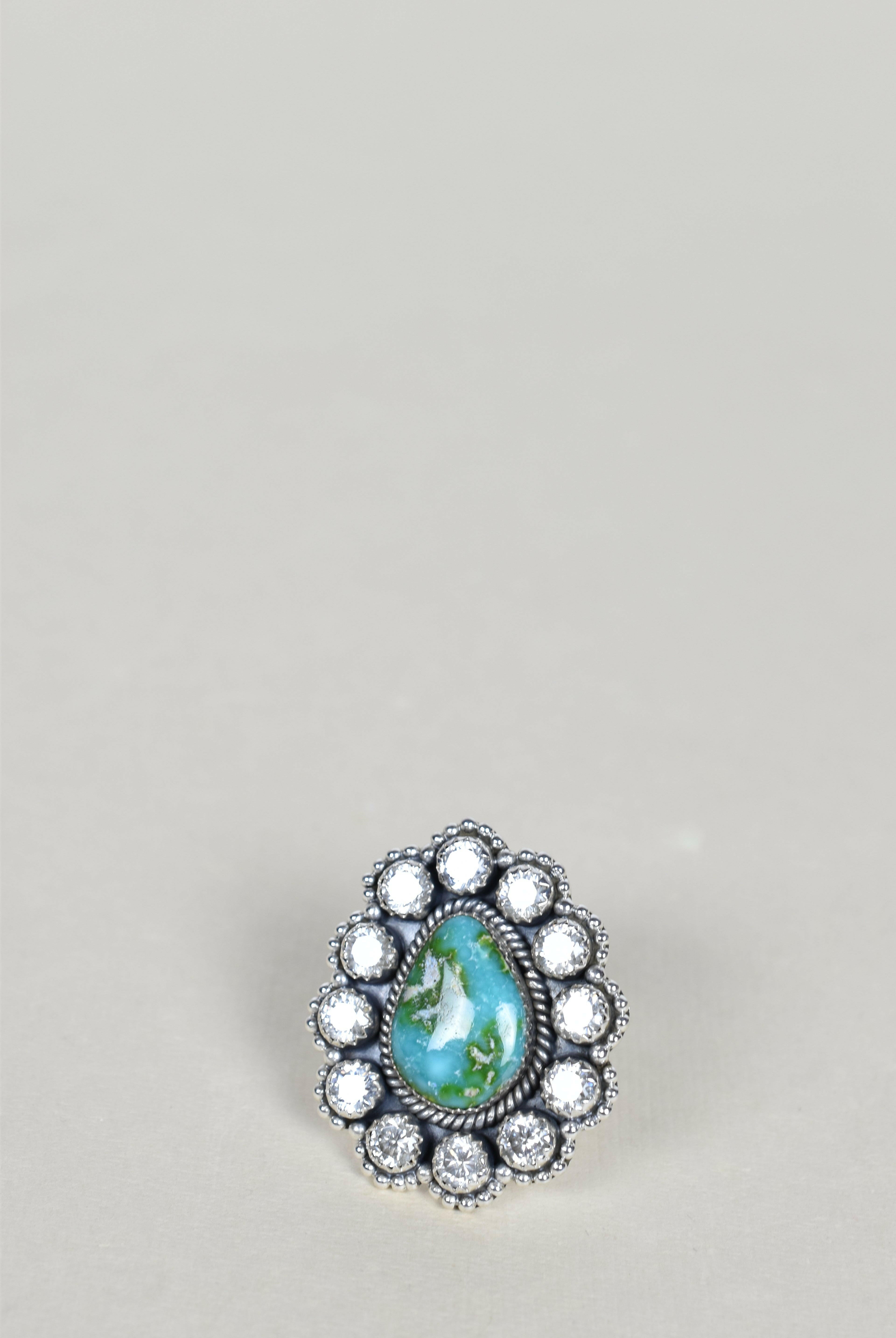 Sonoran Hills Turquoise & Crystal One of A Kind Ring-Cluster Rings-Krush Kandy, Women's Online Fashion Boutique Located in Phoenix, Arizona (Scottsdale Area)