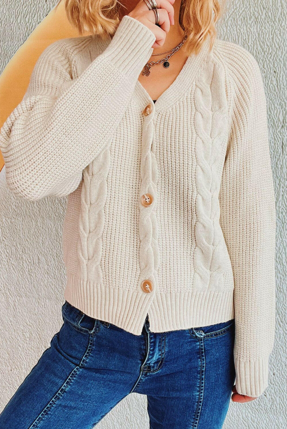 Cable-Knit V-Neck Button Down Long Sleeve Cardigan-Krush Kandy, Women's Online Fashion Boutique Located in Phoenix, Arizona (Scottsdale Area)