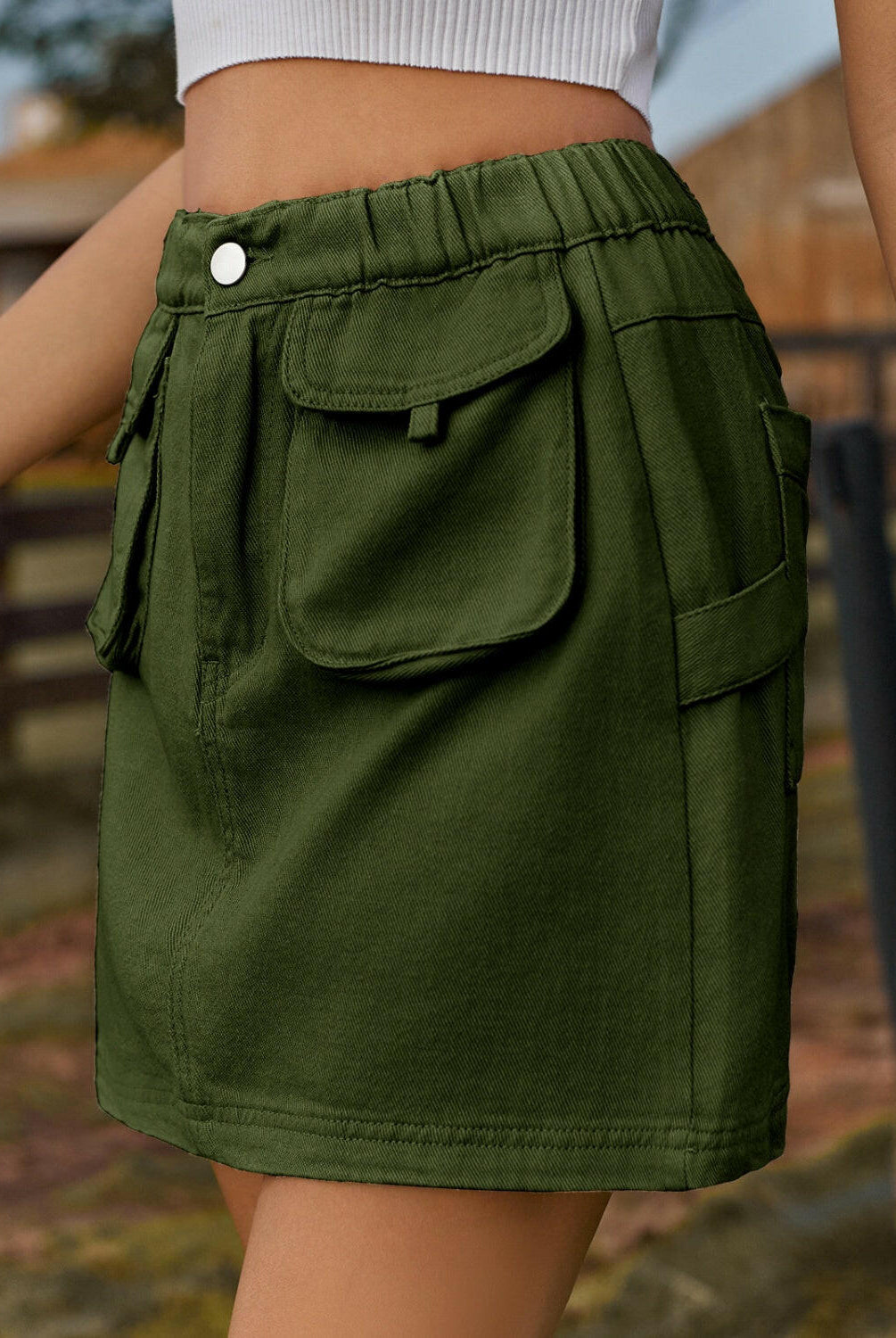 Pocketed Elastic Waist Denim Skirt-Krush Kandy, Women's Online Fashion Boutique Located in Phoenix, Arizona (Scottsdale Area)