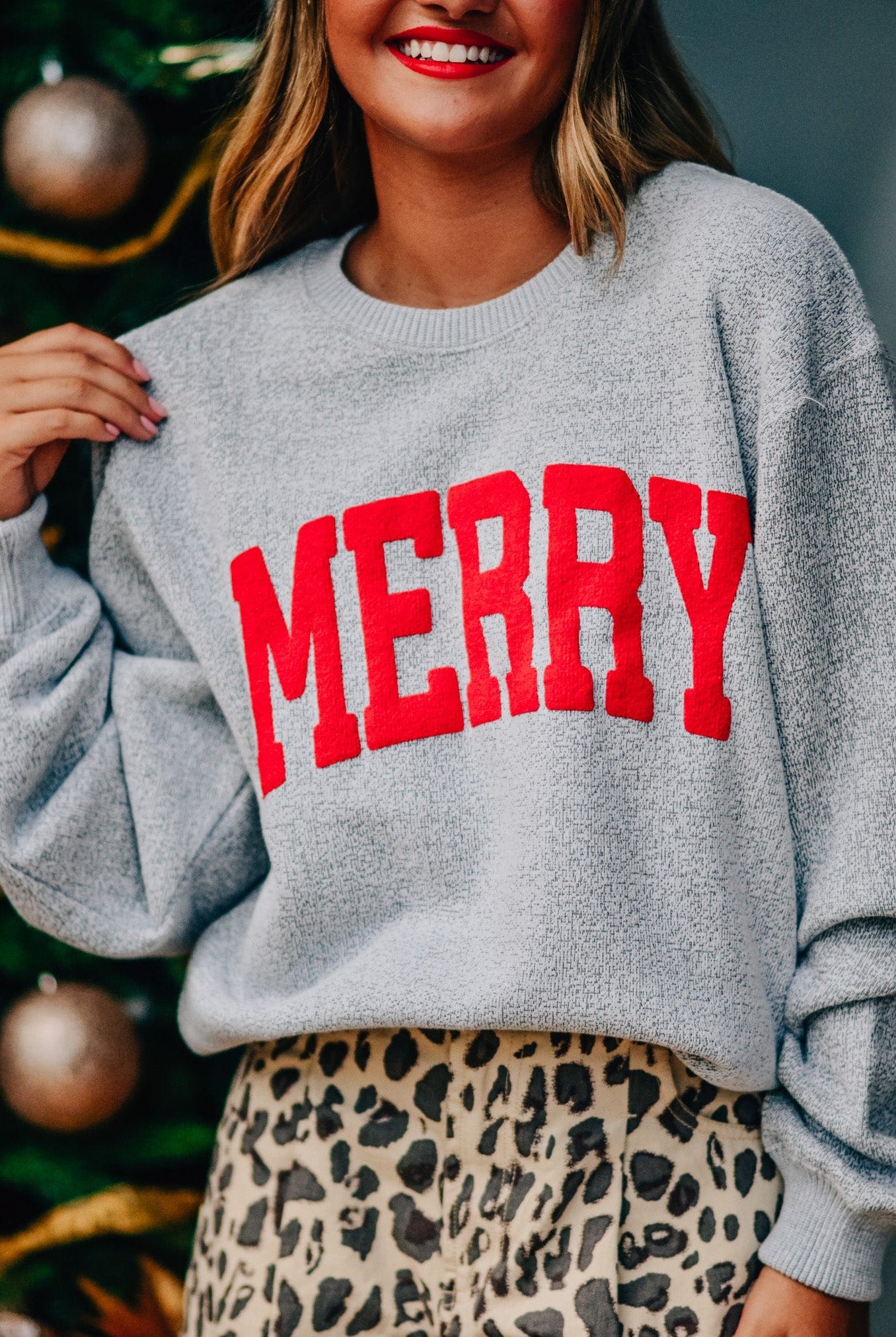 Merry Silver Knit Sweatshirt-Krush Kandy, Women's Online Fashion Boutique Located in Phoenix, Arizona (Scottsdale Area)