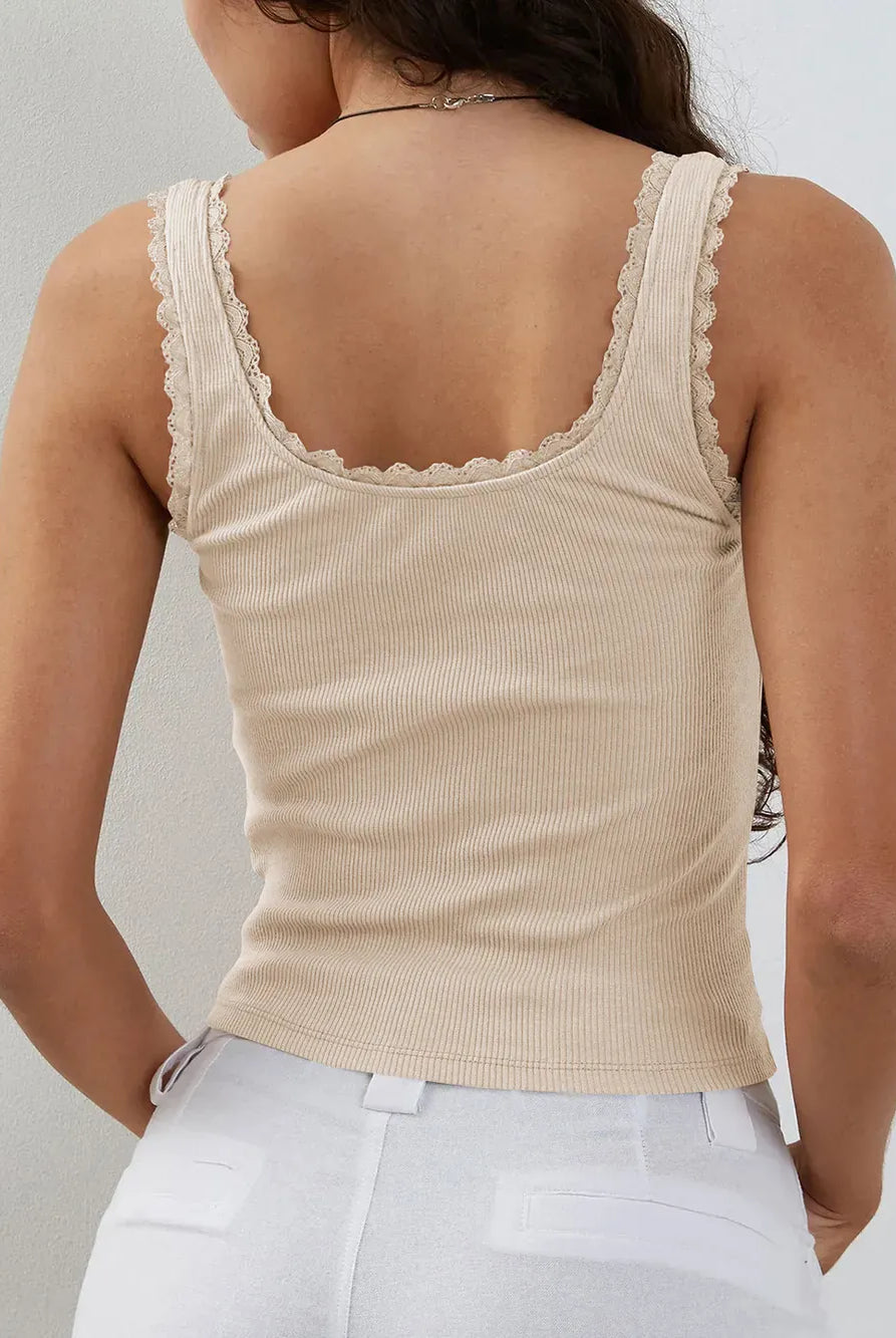 Lace Detail Square Neck Tank-Krush Kandy, Women's Online Fashion Boutique Located in Phoenix, Arizona (Scottsdale Area)