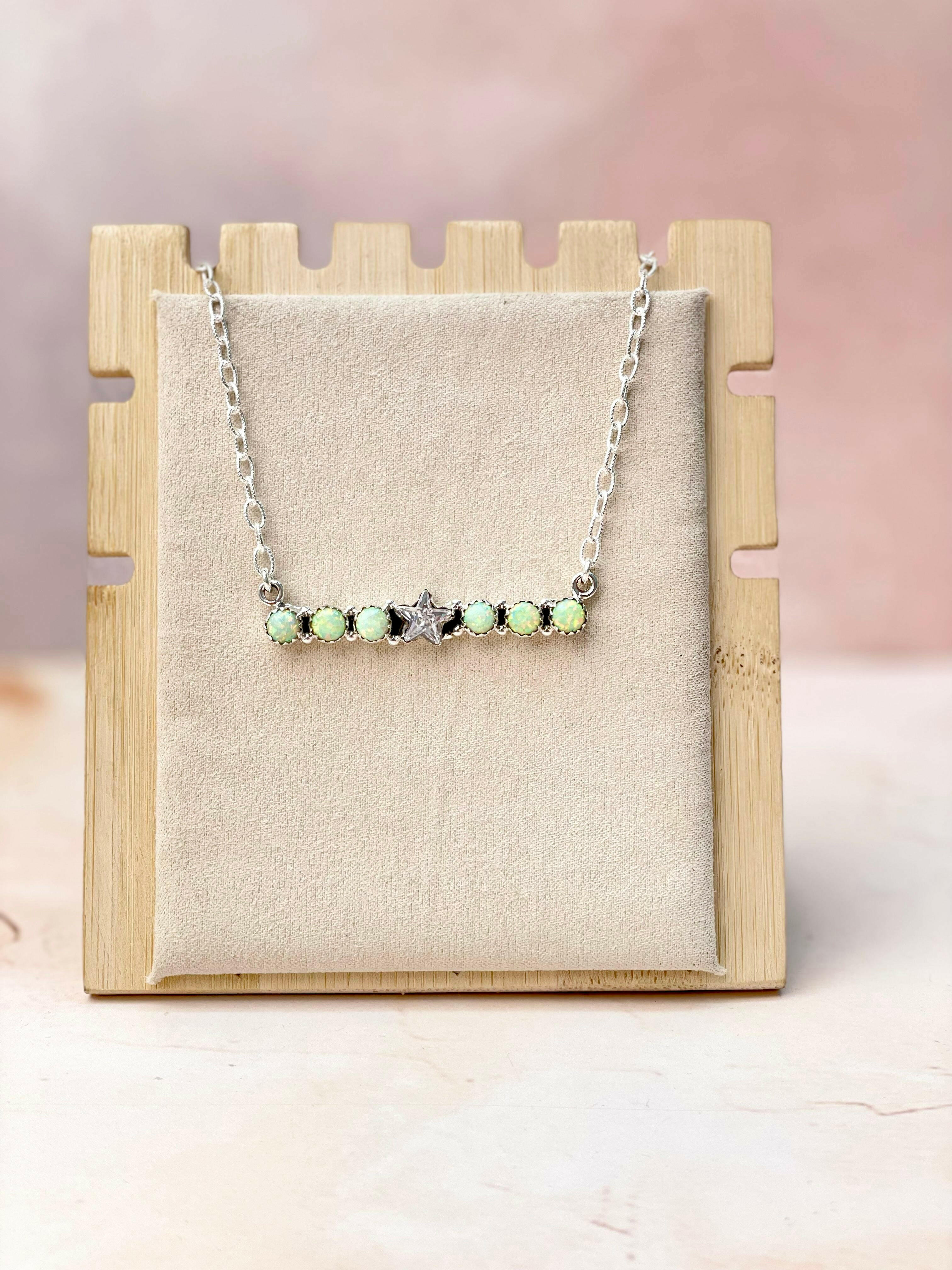 Star Bar Opals Chain Necklace-Necklaces-Krush Kandy, Women's Online Fashion Boutique Located in Phoenix, Arizona (Scottsdale Area)