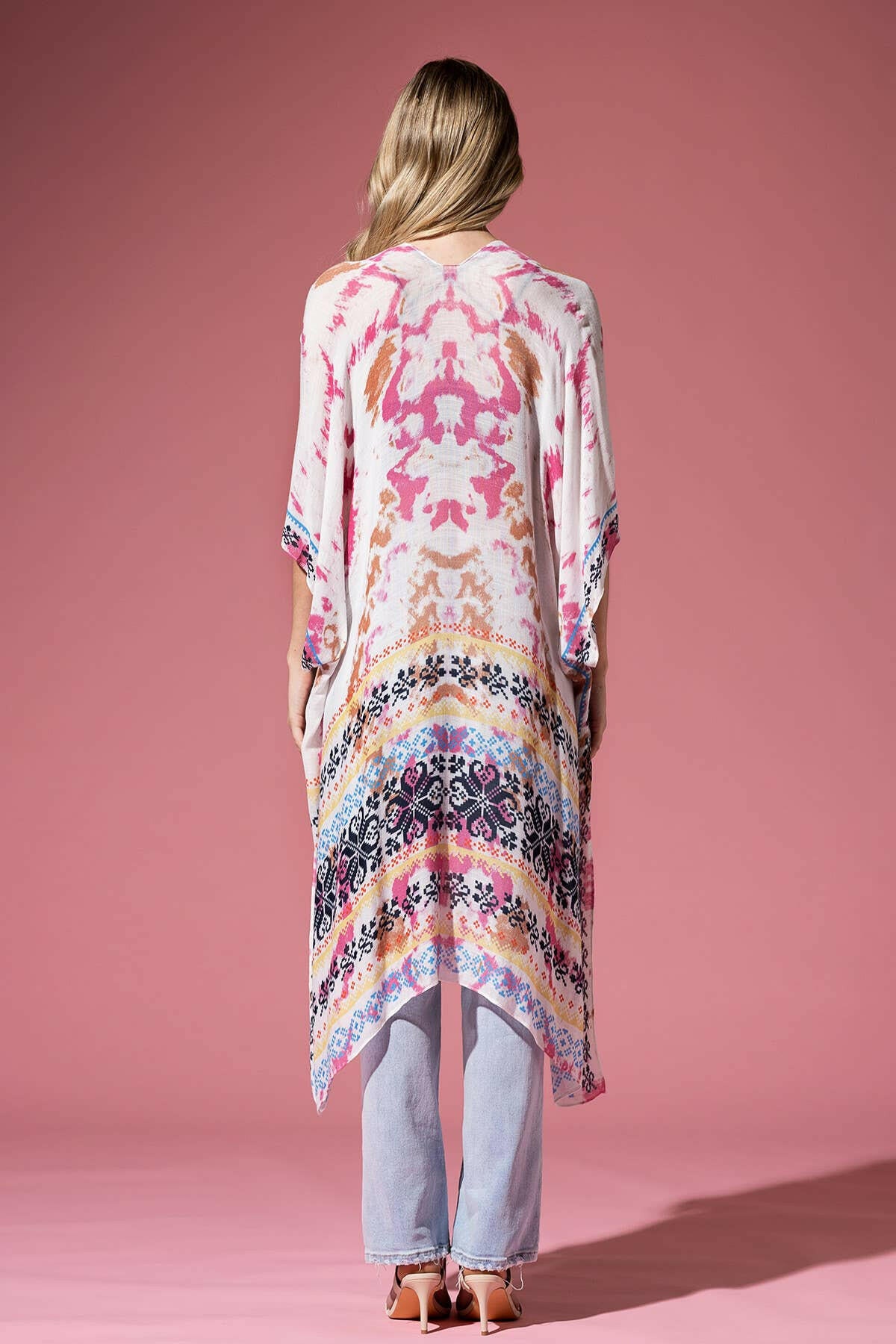 Tie Dye with Ethnic Border Motif Kimono-Kimono-Krush Kandy, Women's Online Fashion Boutique Located in Phoenix, Arizona (Scottsdale Area)