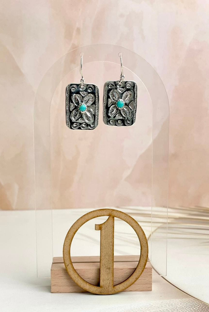 Western Glam Stamped Sterling Single Stone Earrings-Earrings-Krush Kandy, Women's Online Fashion Boutique Located in Phoenix, Arizona (Scottsdale Area)