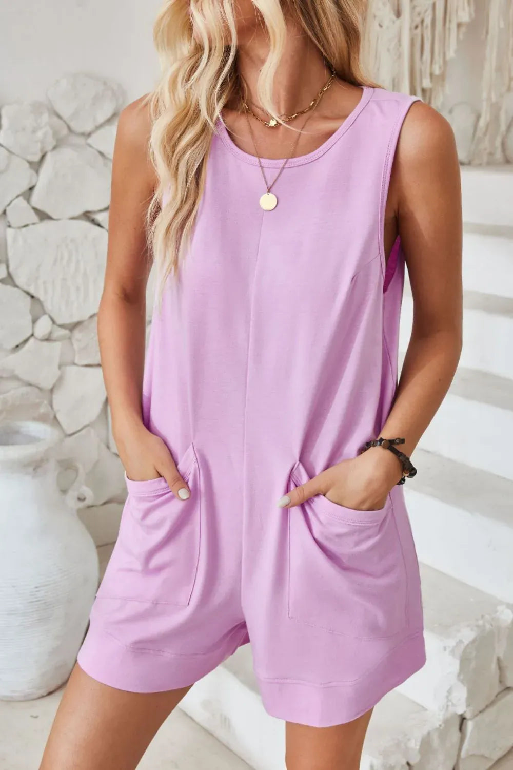 Lovelet Round Neck Sleeveless Romper-Jumpsuits & Rompers-Krush Kandy, Women's Online Fashion Boutique Located in Phoenix, Arizona (Scottsdale Area)