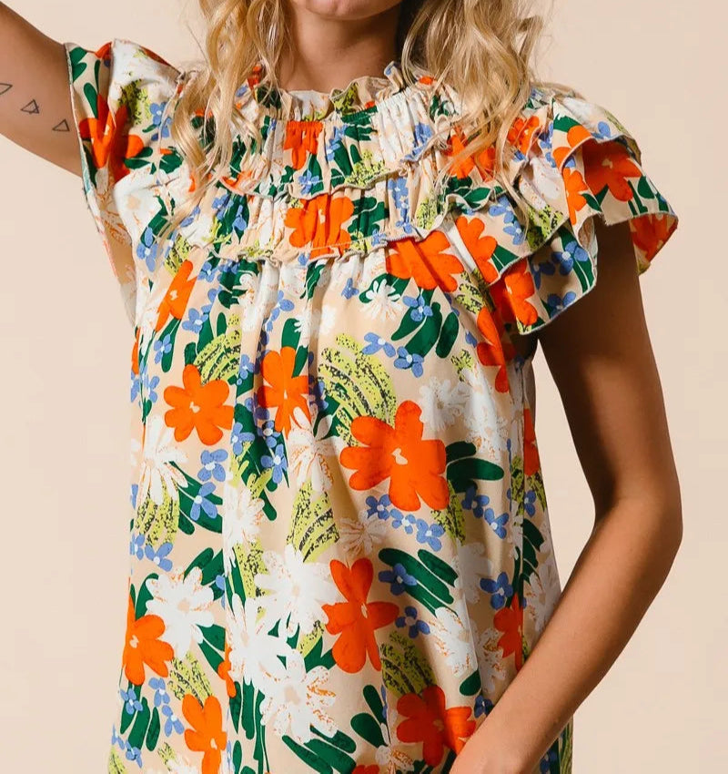 BiBi Multi Color Floral Print Woven Top-Tops-Krush Kandy, Women's Online Fashion Boutique Located in Phoenix, Arizona (Scottsdale Area)