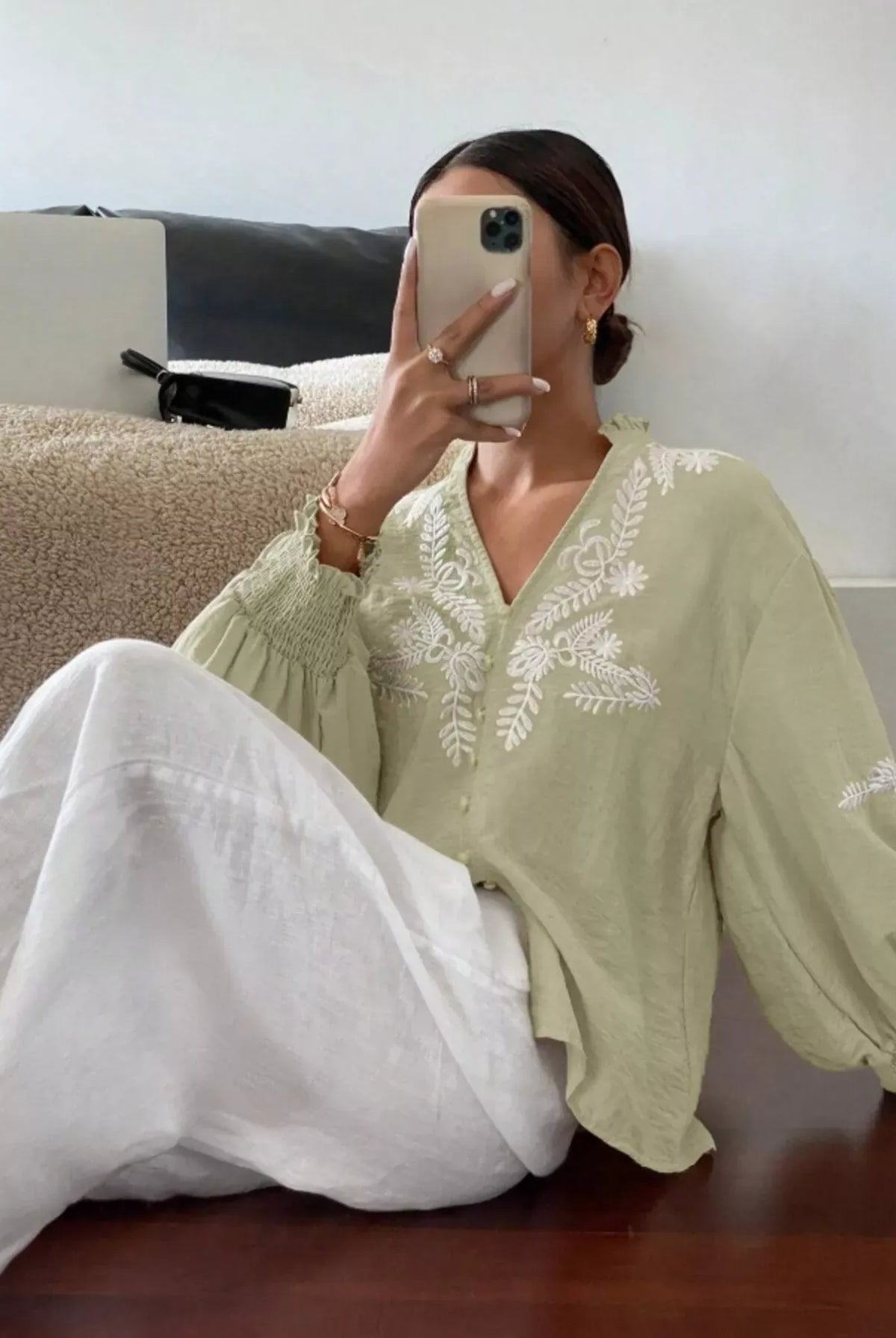 Embroidered Long Sleeve Blouse-Blouses-Krush Kandy, Women's Online Fashion Boutique Located in Phoenix, Arizona (Scottsdale Area)