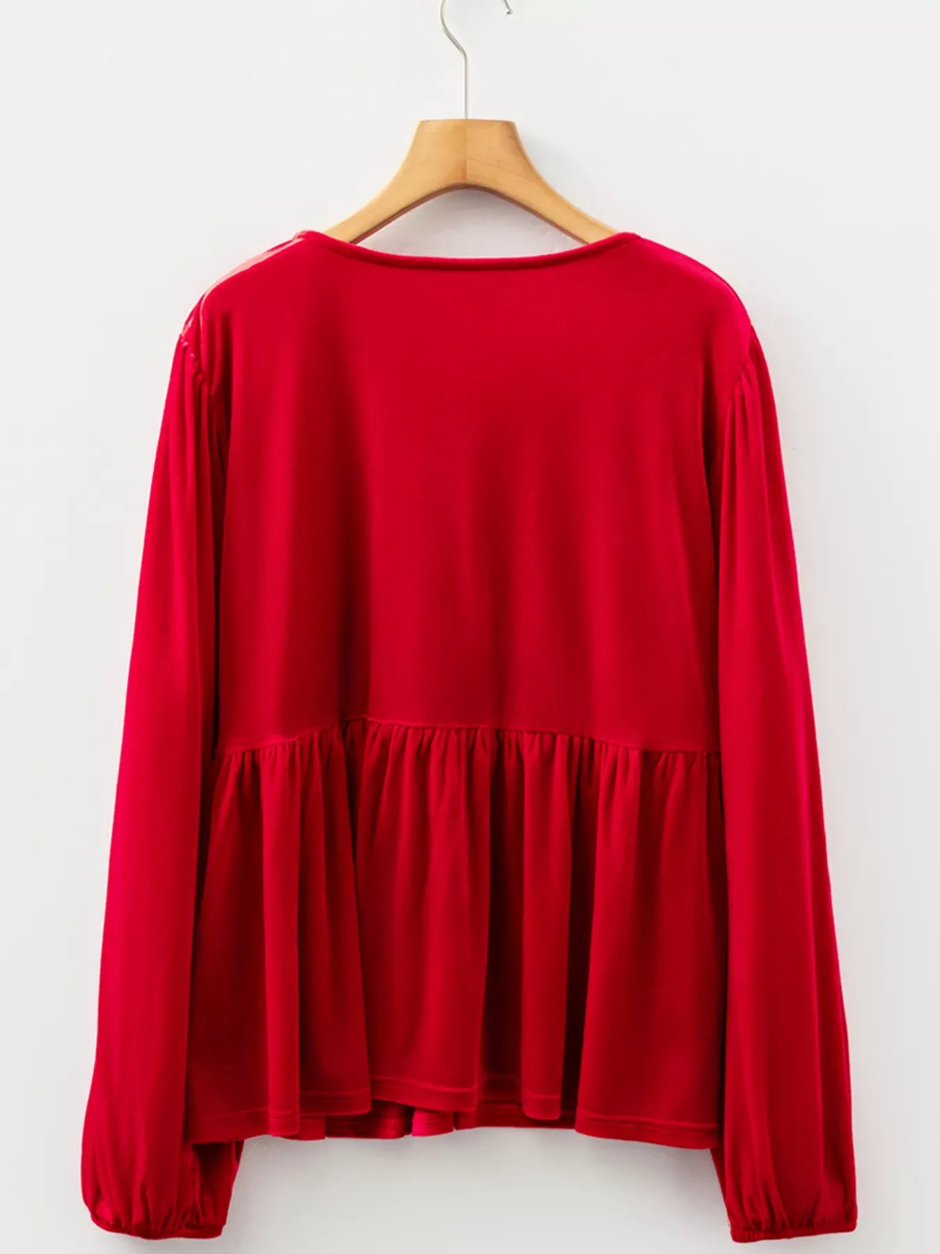 Plus Size Tie Front Velvet Peplum Blouse-Blouses-Krush Kandy, Women's Online Fashion Boutique Located in Phoenix, Arizona (Scottsdale Area)