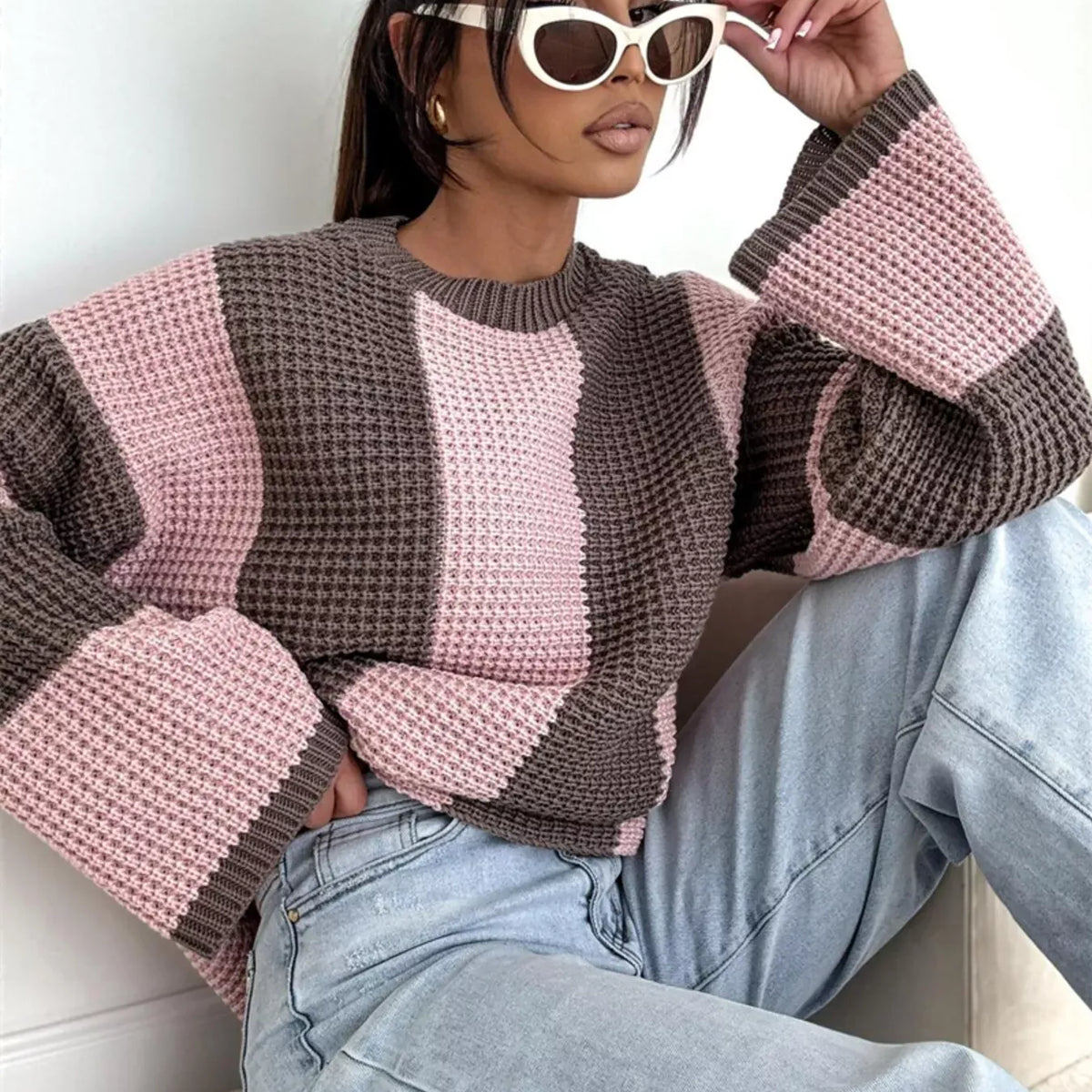 Color Block Long Sleeve Sweater-Sweater-Krush Kandy, Women's Online Fashion Boutique Located in Phoenix, Arizona (Scottsdale Area)