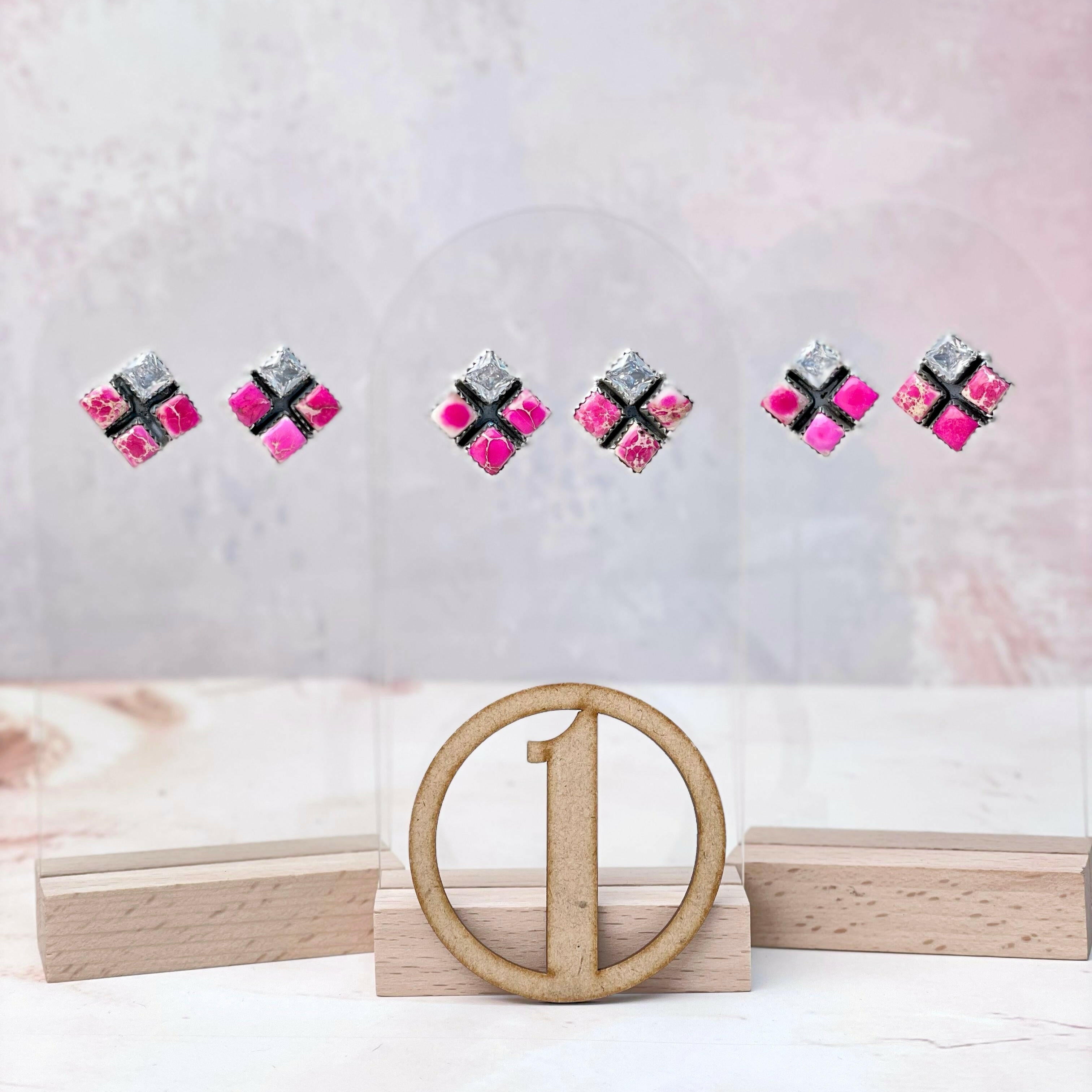 Desert Jasper CZ Square Earrings-Earrings-Krush Kandy, Women's Online Fashion Boutique Located in Phoenix, Arizona (Scottsdale Area)