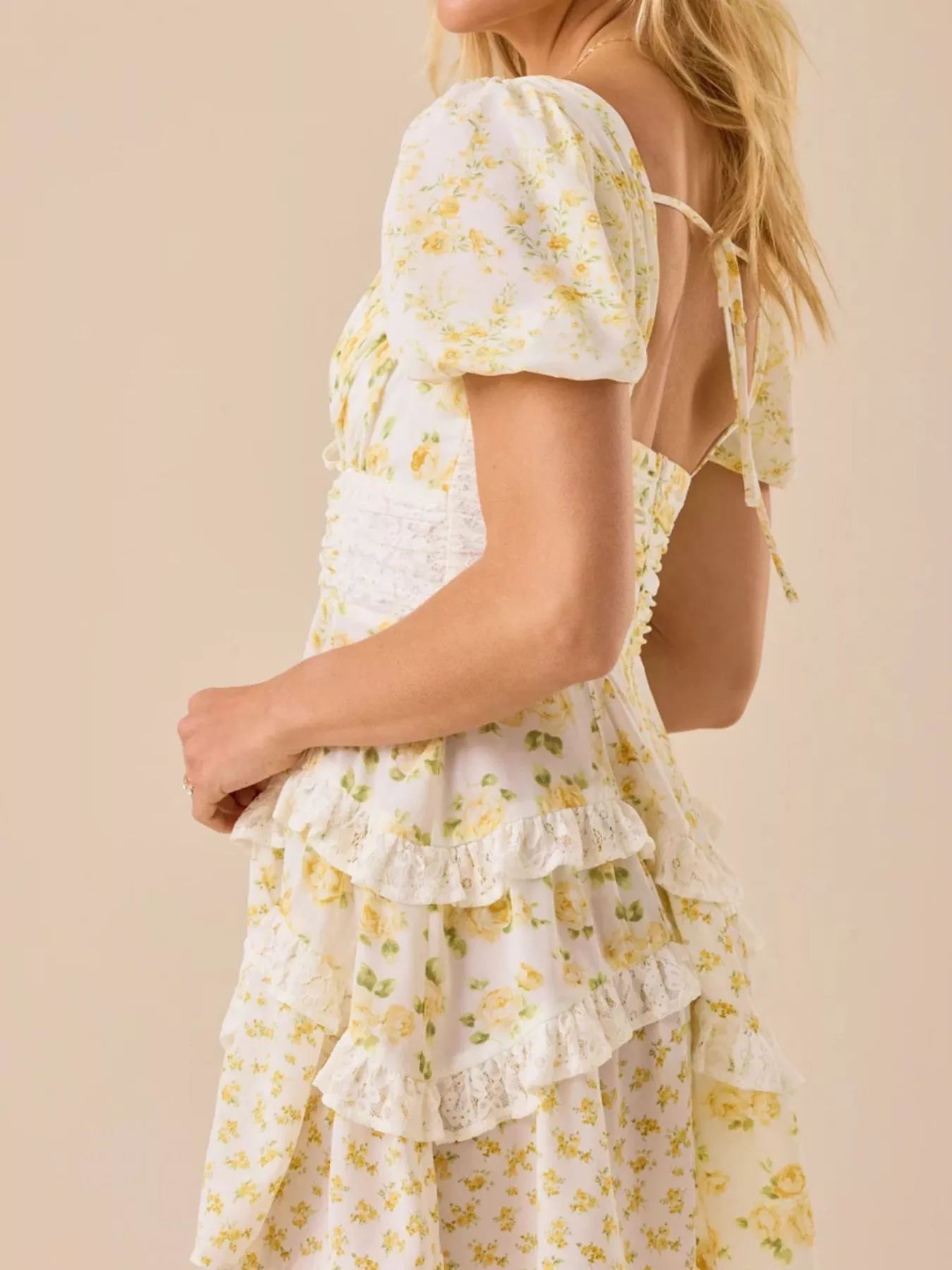 Floral Puff Sleeve Tiered Mini Dress-Dresses-Krush Kandy, Women's Online Fashion Boutique Located in Phoenix, Arizona (Scottsdale Area)