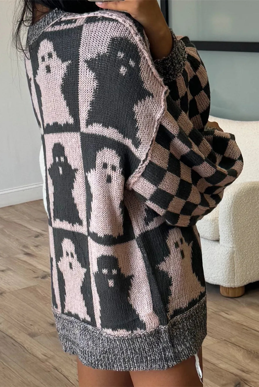 Checkered Ghost Knit Sweater-Sweaters-Krush Kandy, Women's Online Fashion Boutique Located in Phoenix, Arizona (Scottsdale Area)