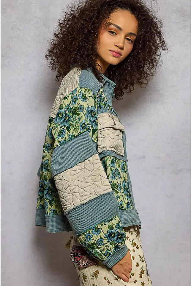 POL Vintage Washed Jacquard Color Block Jacket-Jacket-Krush Kandy, Women's Online Fashion Boutique Located in Phoenix, Arizona (Scottsdale Area)