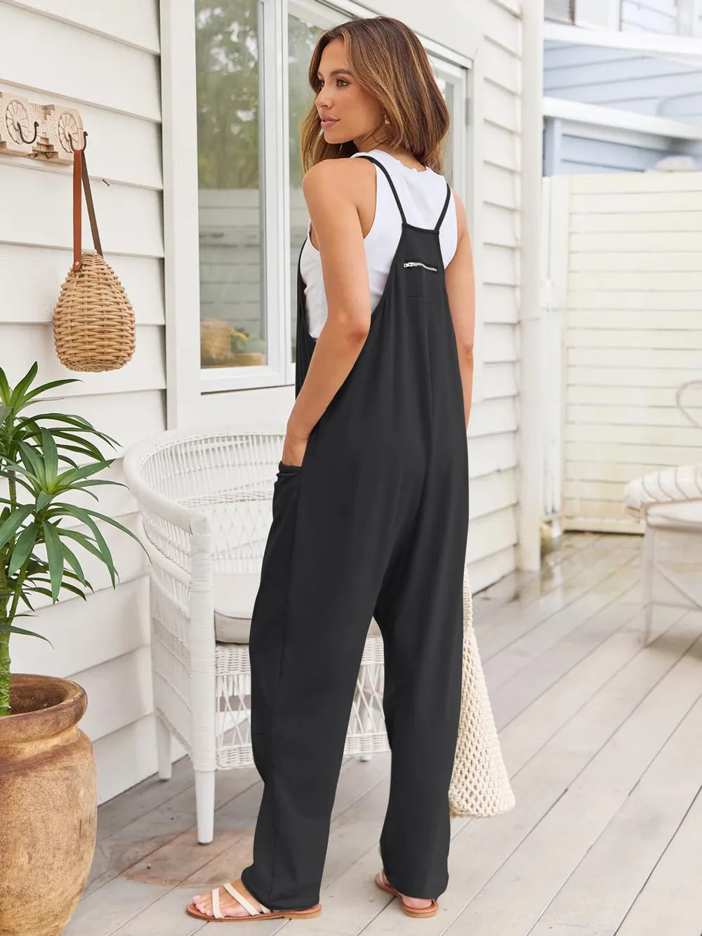 V-Neck Spaghetti Strap Jumpsuit-Jumpsuits & Rompers-Krush Kandy, Women's Online Fashion Boutique Located in Phoenix, Arizona (Scottsdale Area)