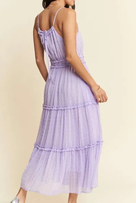 Davi & Dani Texture Swiss Dot Ruffle Square Neck Midi Dress-Dresses-Krush Kandy, Women's Online Fashion Boutique Located in Phoenix, Arizona (Scottsdale Area)