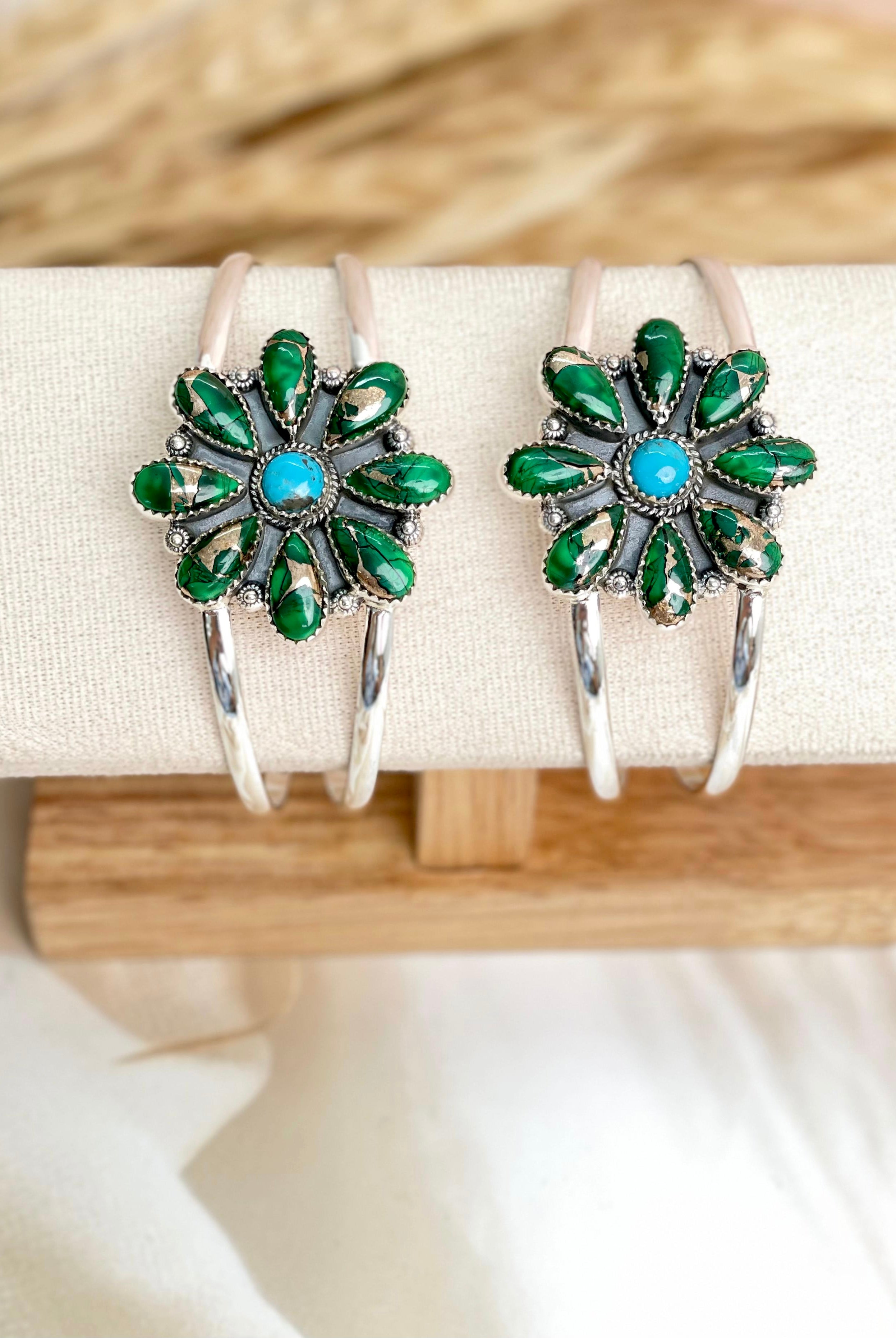Irish Green Dahlia & Kingman Turquoise Adjustable Cuff Bangles sno 22-Bracelets-Krush Kandy, Women's Online Fashion Boutique Located in Phoenix, Arizona (Scottsdale Area)