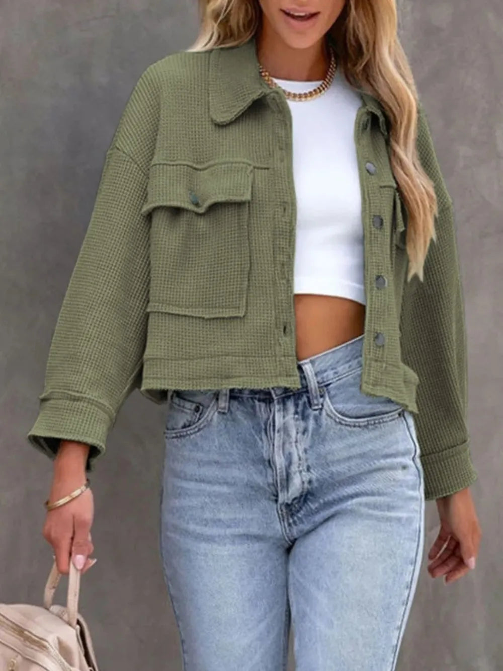 Button Up Long Sleeve Jacket-Jackets-Krush Kandy, Women's Online Fashion Boutique Located in Phoenix, Arizona (Scottsdale Area)