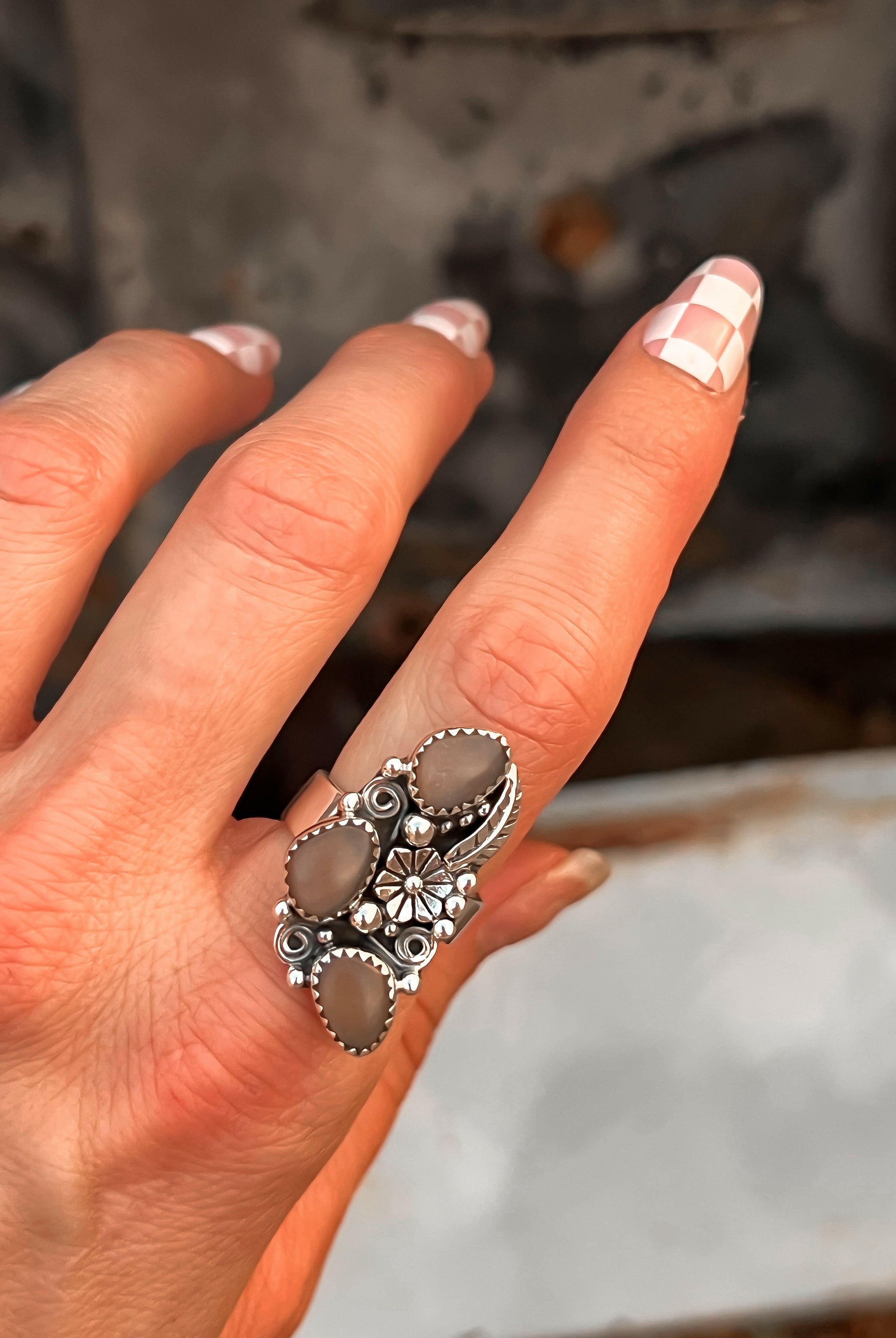 The Henley Triple Stone Flower Ring MADE TO ORDER-Cluster Rings-Krush Kandy, Women's Online Fashion Boutique Located in Phoenix, Arizona (Scottsdale Area)