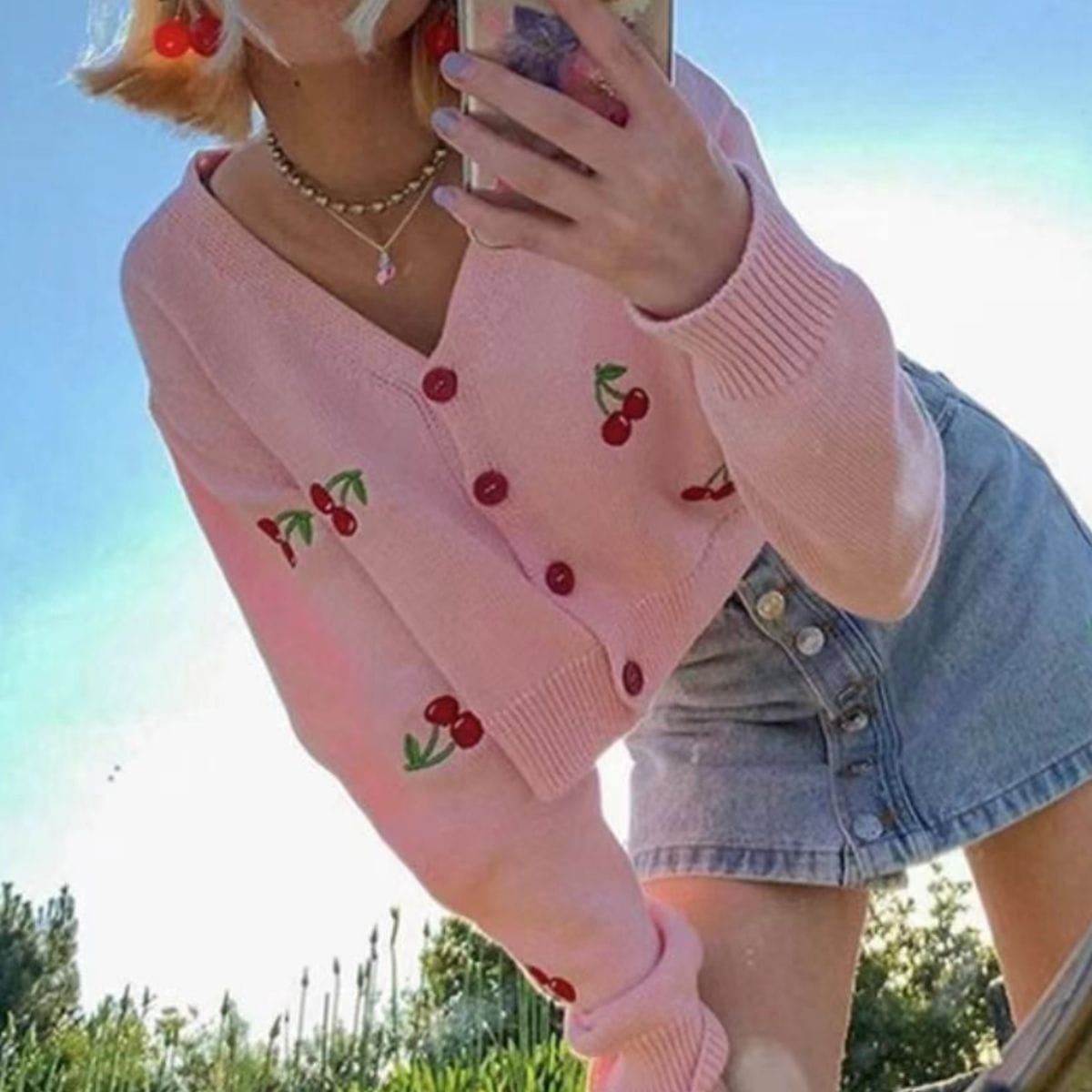 Cherry Button Down Cardigan-Tops-Krush Kandy, Women's Online Fashion Boutique Located in Phoenix, Arizona (Scottsdale Area)