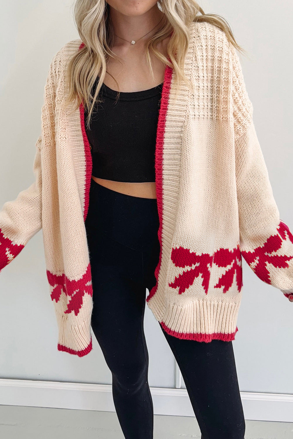 Apricot Bow Knit Cardigan-Cardigans-Krush Kandy, Women's Online Fashion Boutique Located in Phoenix, Arizona (Scottsdale Area)