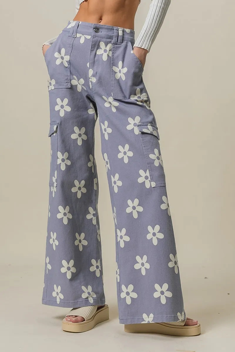 BiBi Flower Printed Side Pocket Wide Pants-pants-Krush Kandy, Women's Online Fashion Boutique Located in Phoenix, Arizona (Scottsdale Area)