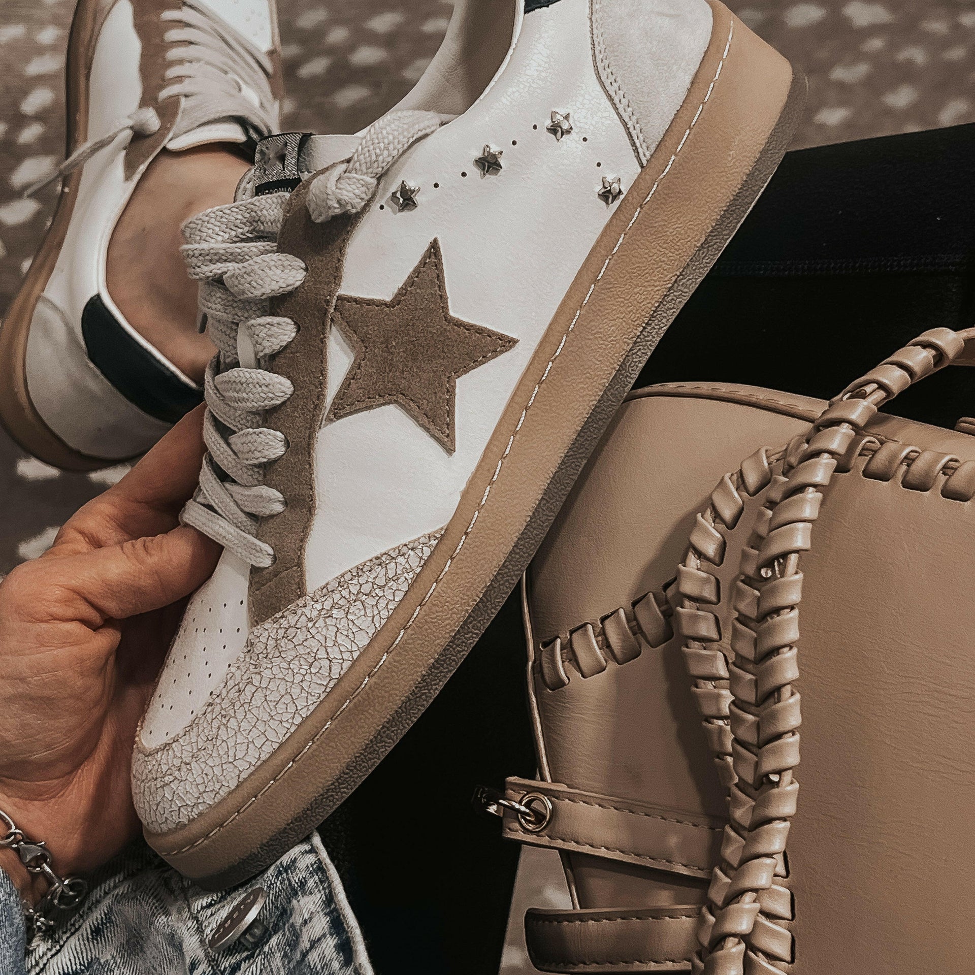 Emily Leather Suede Star Stud Sneaker-Sneakers-Krush Kandy, Women's Online Fashion Boutique Located in Phoenix, Arizona (Scottsdale Area)