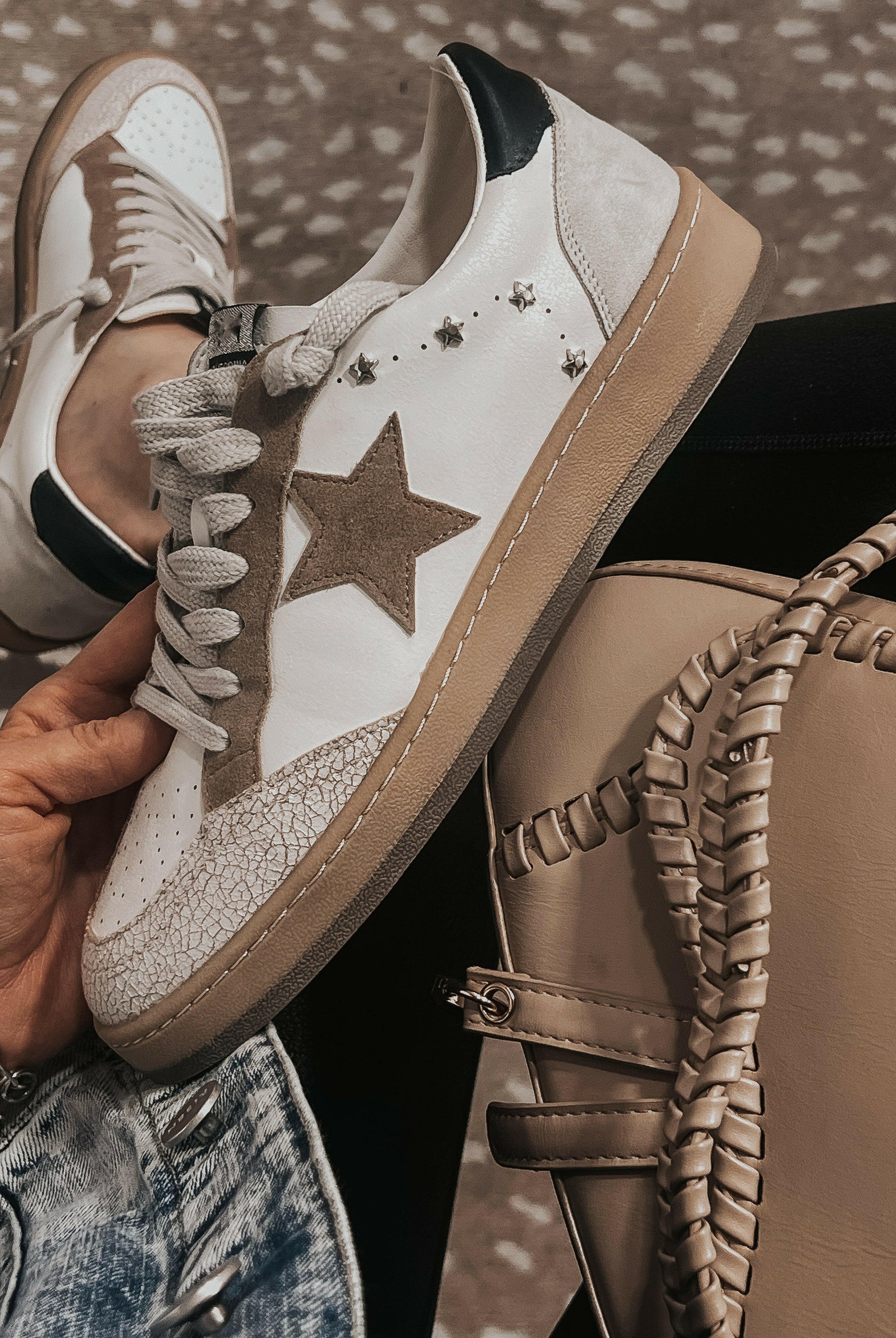 Emily Leather Suede Star Stud Sneaker-Sneakers-Krush Kandy, Women's Online Fashion Boutique Located in Phoenix, Arizona (Scottsdale Area)