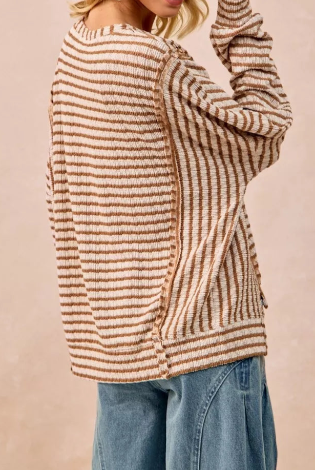 BiBi Open Seam Detail Textured Stripe Knit Top-Sweaters-Krush Kandy, Women's Online Fashion Boutique Located in Phoenix, Arizona (Scottsdale Area)