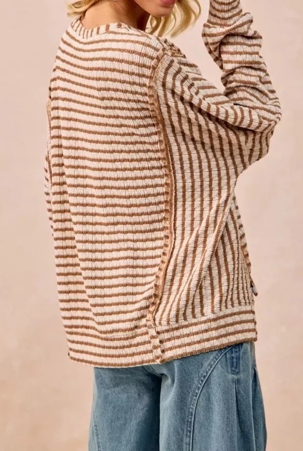 BiBi Open Seam Detail Textured Stripe Knit Top-Sweaters-Krush Kandy, Women's Online Fashion Boutique Located in Phoenix, Arizona (Scottsdale Area)