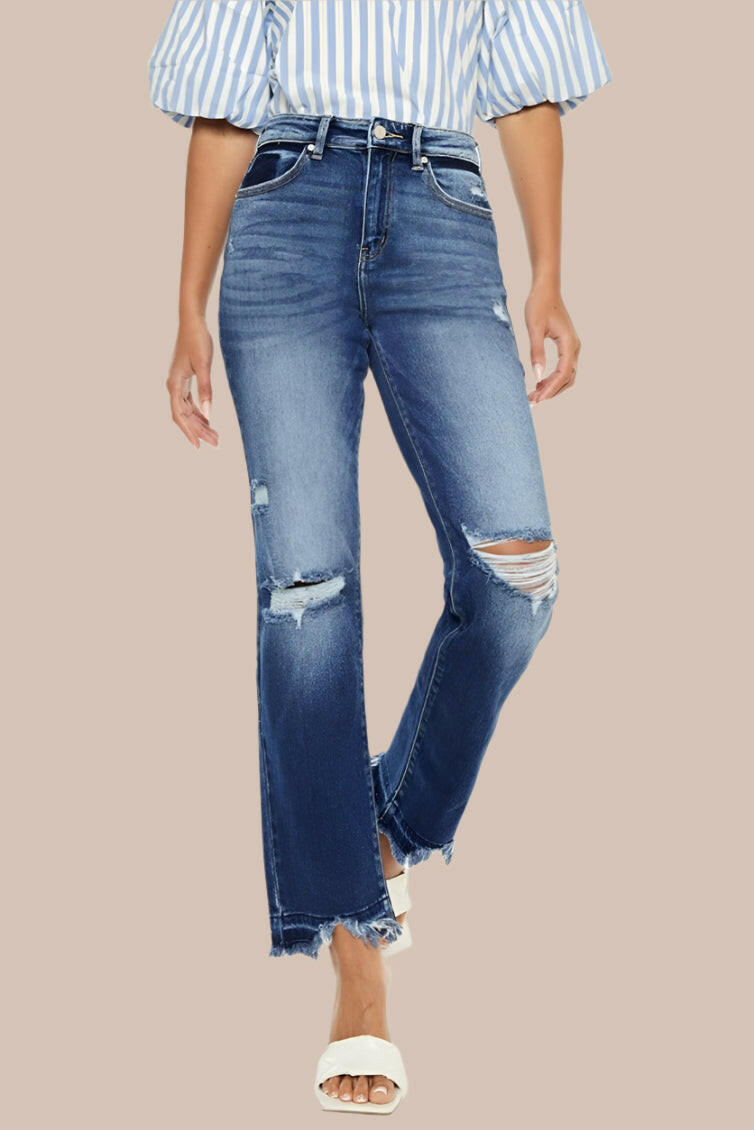 Kancan High Rise Distressed Slim Straight Jeans-Krush Kandy, Women's Online Fashion Boutique Located in Phoenix, Arizona (Scottsdale Area)