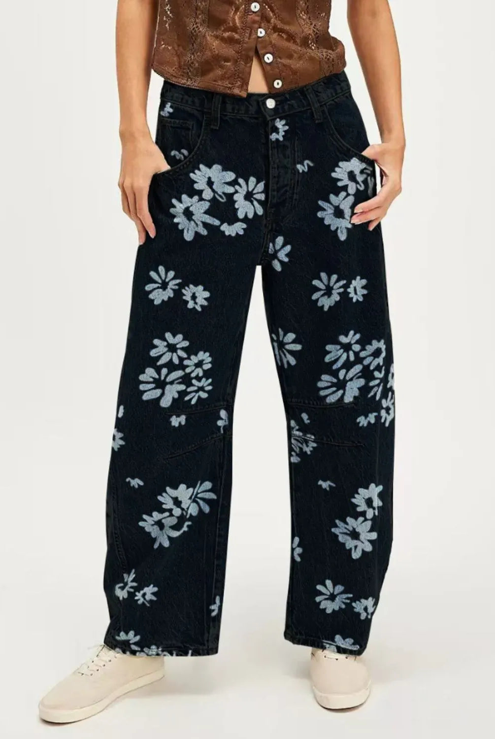 Printed Wide Leg Jeans-Denim-Krush Kandy, Women's Online Fashion Boutique Located in Phoenix, Arizona (Scottsdale Area)