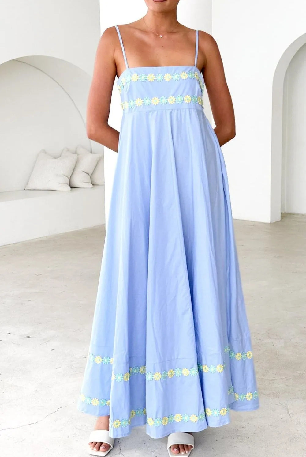 Floral Embroidered Spaghetti Strap Maxi Dress-Dresses-Krush Kandy, Women's Online Fashion Boutique Located in Phoenix, Arizona (Scottsdale Area)