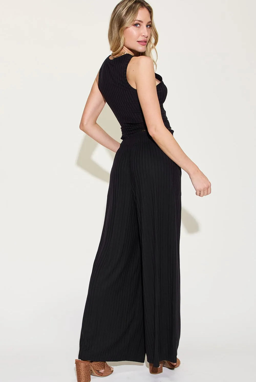 Basic Bae Full Size Ribbed Tank and Wide Leg Pants Set-2 Piece Outfit Sets-Krush Kandy, Women's Online Fashion Boutique Located in Phoenix, Arizona (Scottsdale Area)