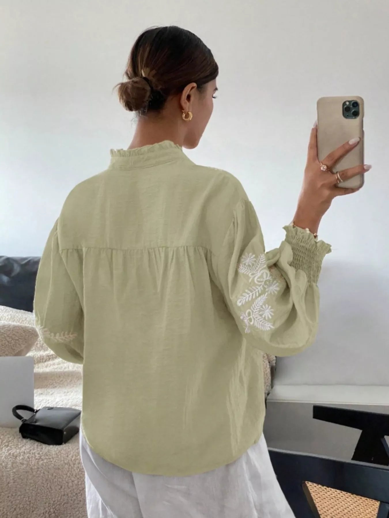 Embroidered Long Sleeve Blouse-Blouses-Krush Kandy, Women's Online Fashion Boutique Located in Phoenix, Arizona (Scottsdale Area)