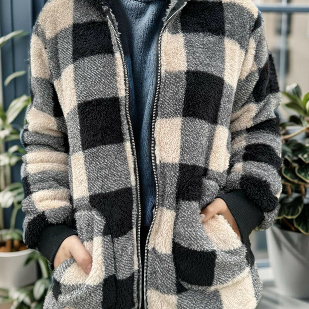 Full Size Plaid Long Sleeve Hooded Coat-Cardigans-Krush Kandy, Women's Online Fashion Boutique Located in Phoenix, Arizona (Scottsdale Area)