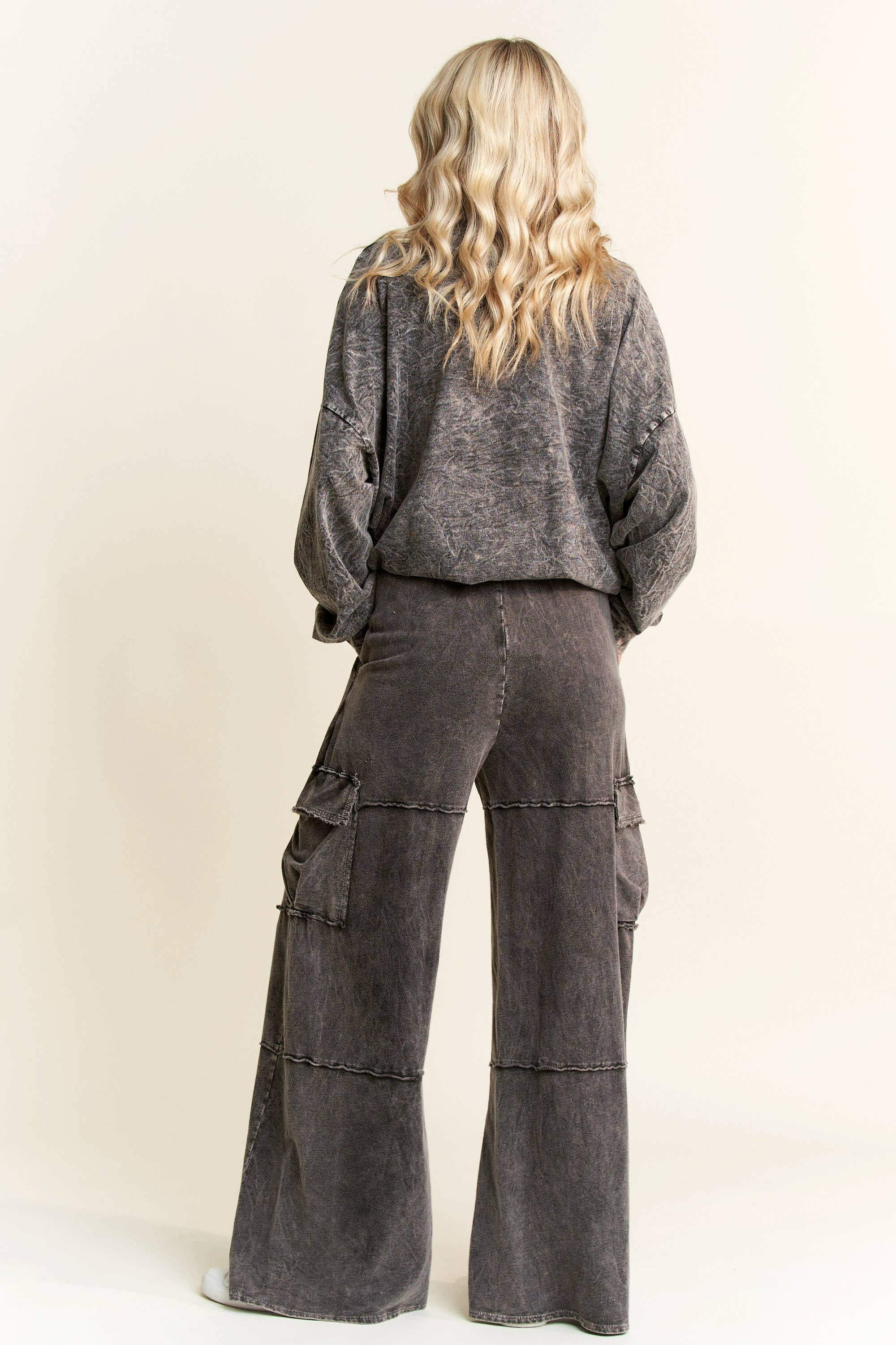 Mineral Wash Wide leg pants with Cargo Pockets-Bottoms-Krush Kandy, Women's Online Fashion Boutique Located in Phoenix, Arizona (Scottsdale Area)