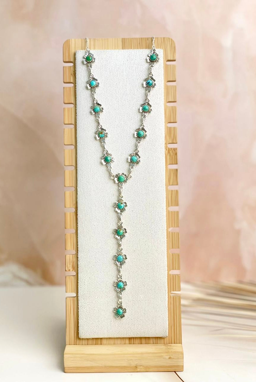 Delicate Sterling Silver & Turquoise Flower Necklaces-Necklaces-Krush Kandy, Women's Online Fashion Boutique Located in Phoenix, Arizona (Scottsdale Area)