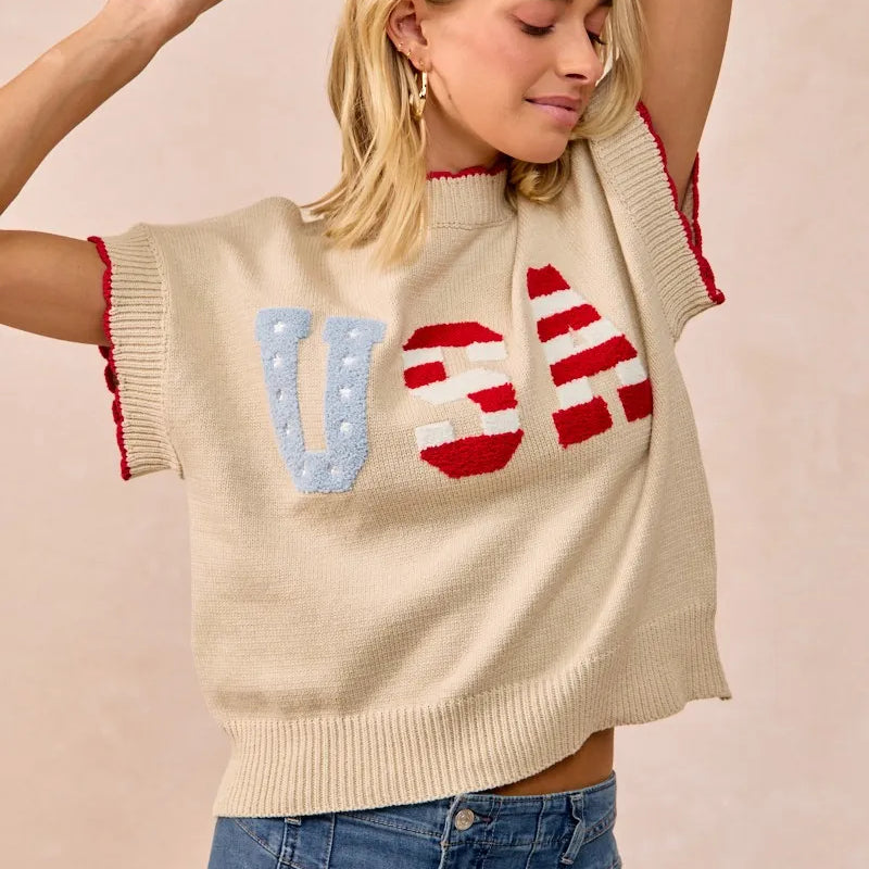 BiBi USA Patchwork Sweater Vest Top With Contrast Detail-Sweaters-Krush Kandy, Women's Online Fashion Boutique Located in Phoenix, Arizona (Scottsdale Area)