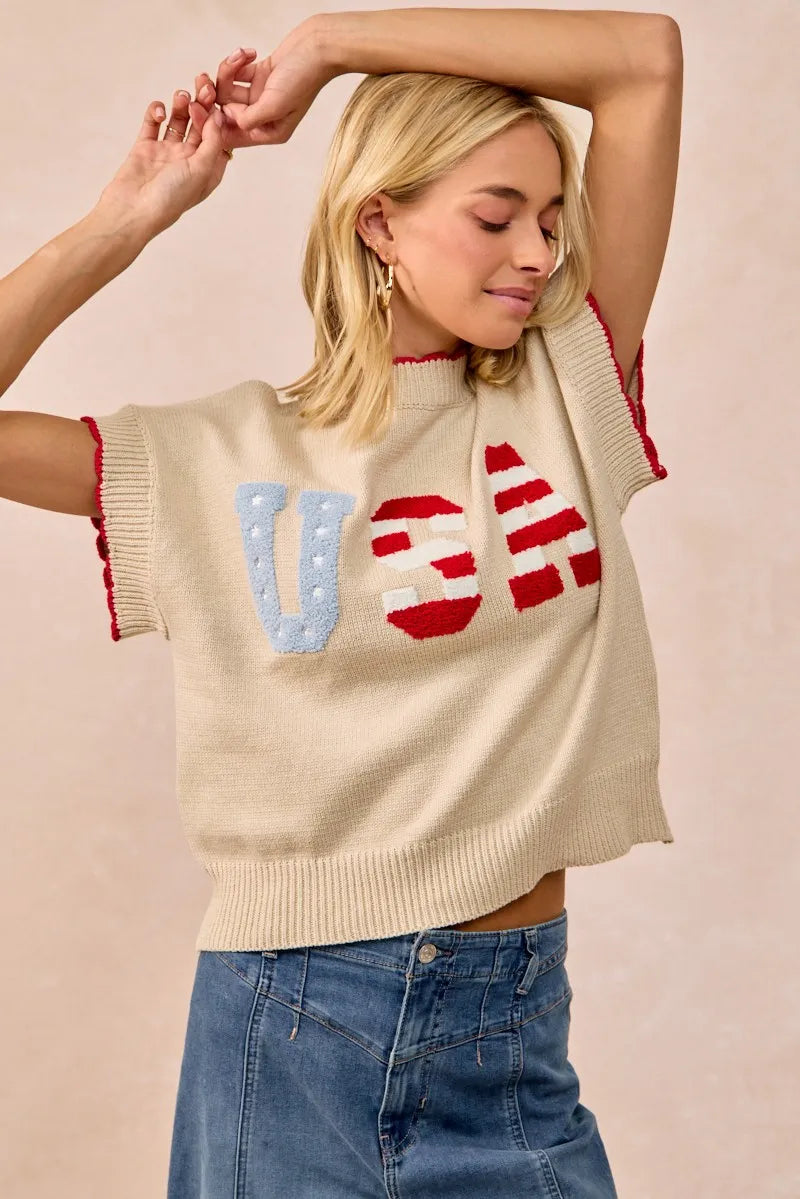 BiBi USA Patchwork Sweater Vest Top With Contrast Detail-Sweaters-Krush Kandy, Women's Online Fashion Boutique Located in Phoenix, Arizona (Scottsdale Area)