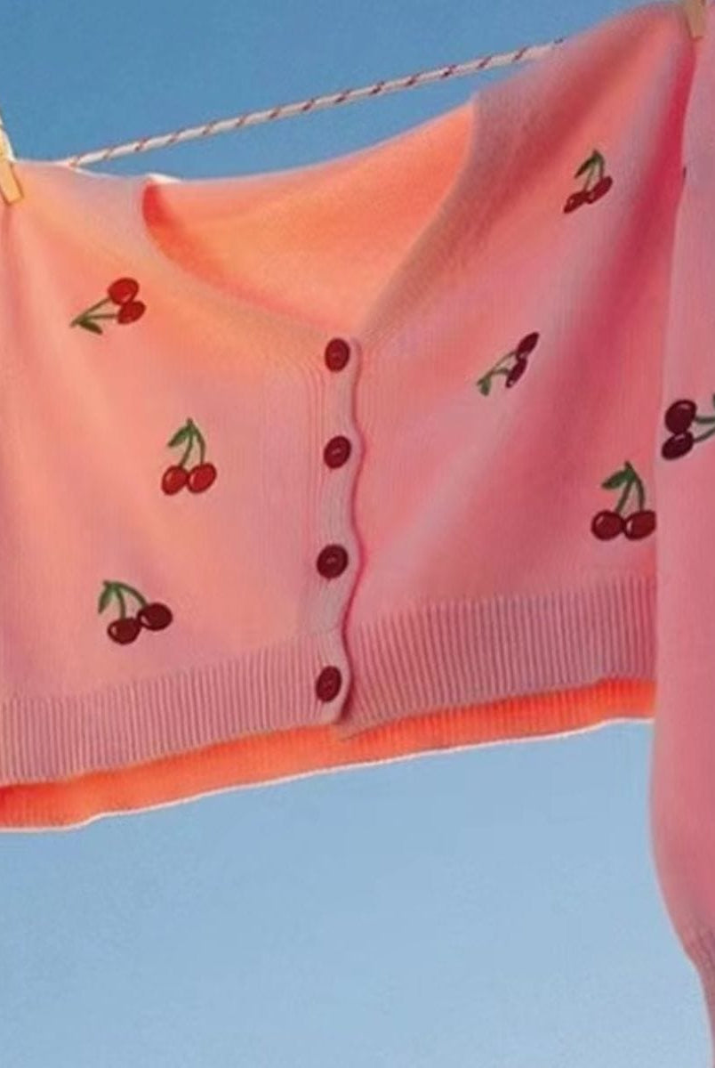 Cherry Button Down Cardigan-Tops-Krush Kandy, Women's Online Fashion Boutique Located in Phoenix, Arizona (Scottsdale Area)