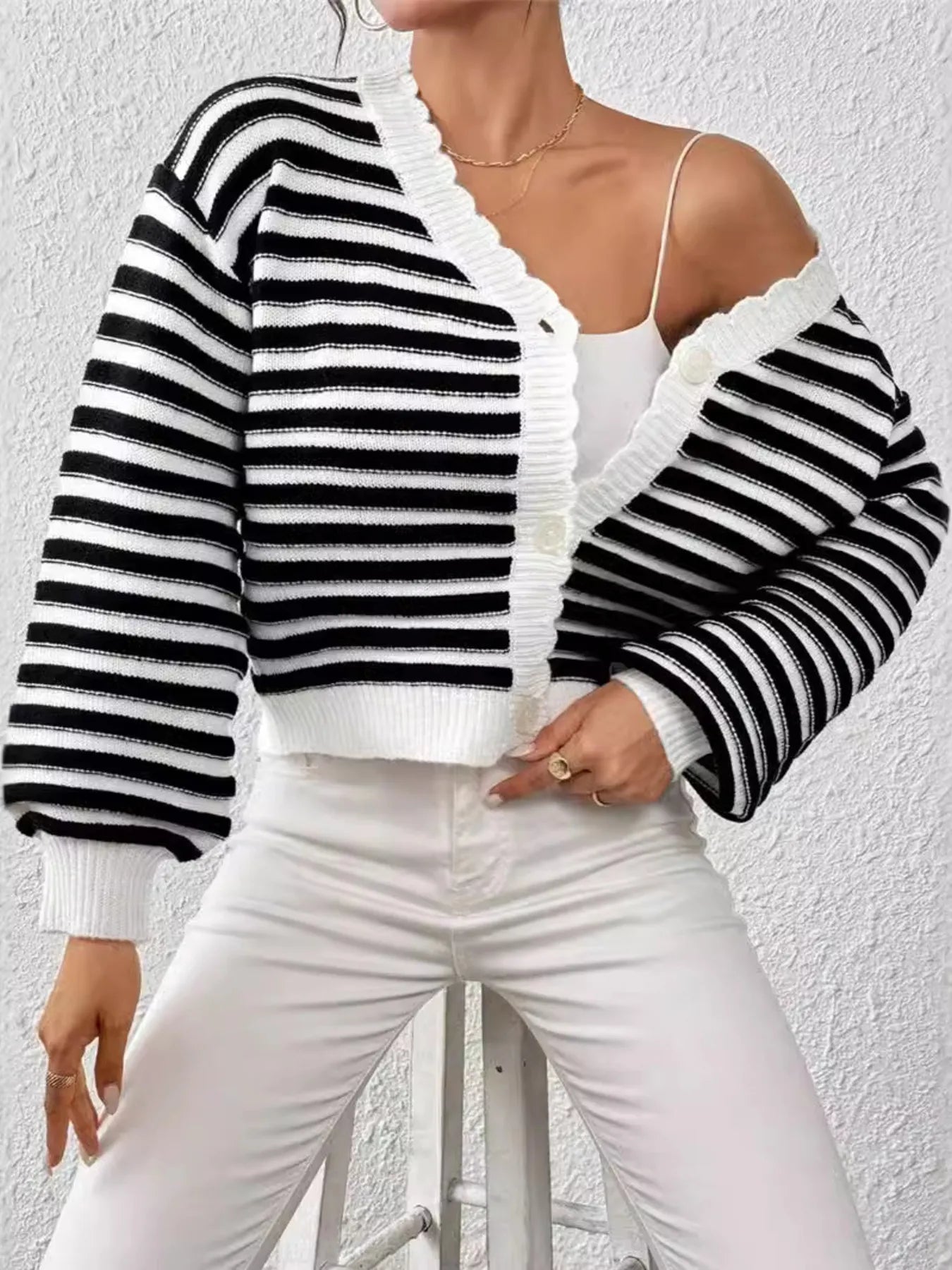 Rainbow Striped Cropped Cardigan with Balloon Sleeves-Cardigan-Krush Kandy, Women's Online Fashion Boutique Located in Phoenix, Arizona (Scottsdale Area)
